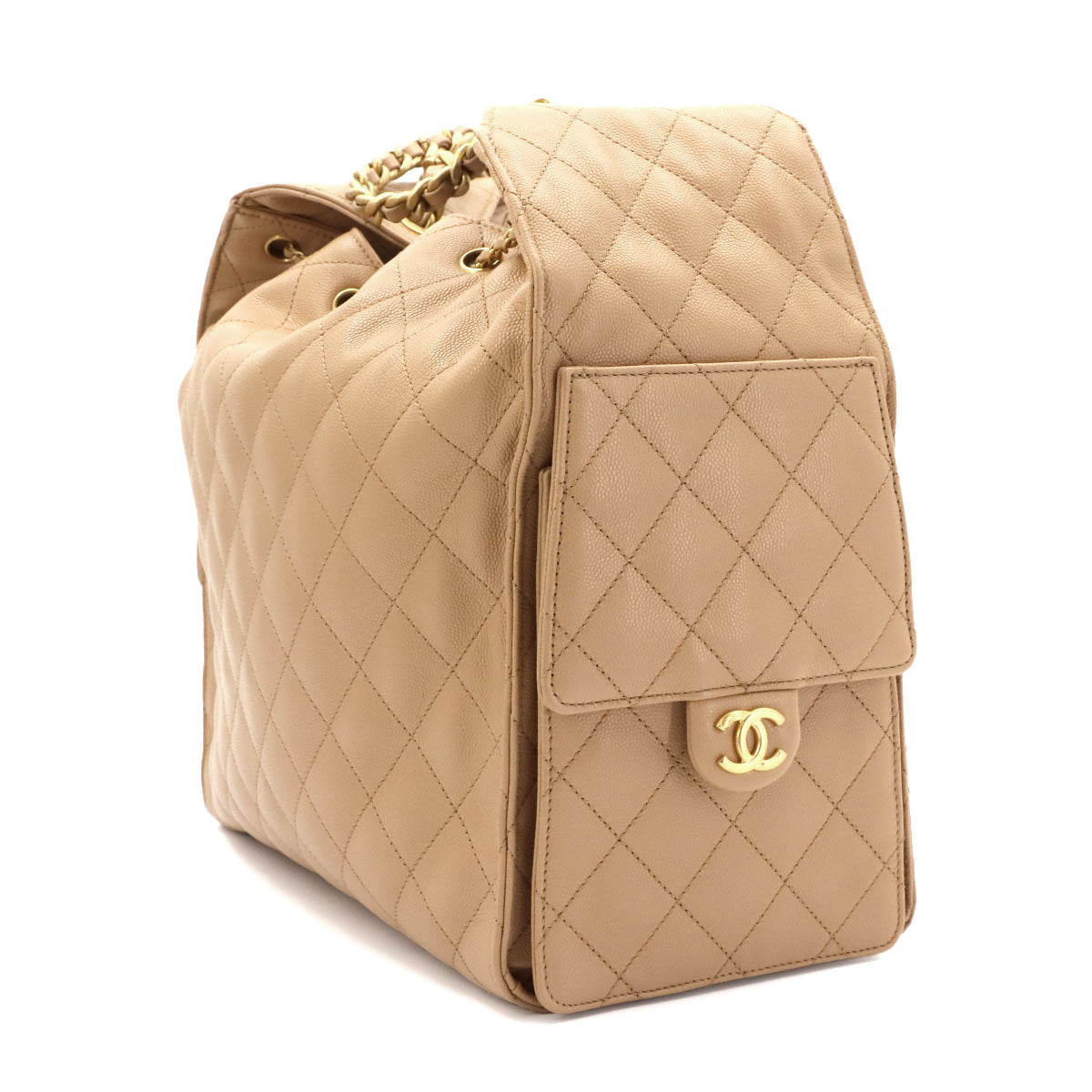 CHANEL 25 Small Shoulder Bag Leather Beige AS5293 Purse