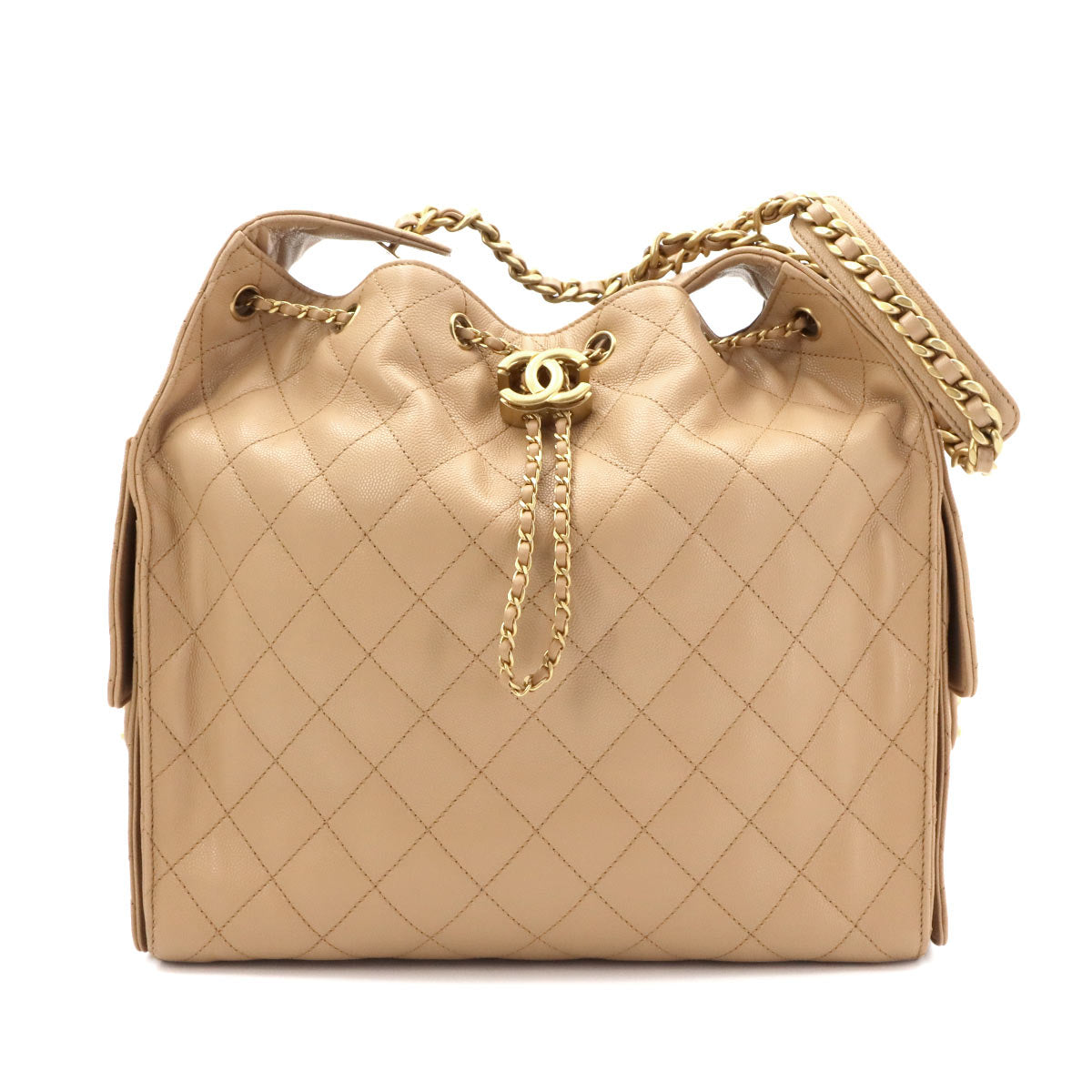 CHANEL 25 Small Shoulder Bag Leather Beige AS5293 Purse