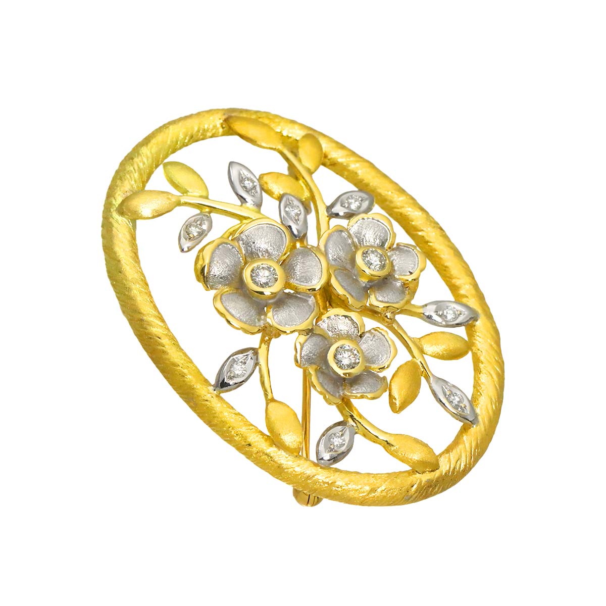 Diamond 0.32ct Brooch 18K WG YG White Yellow Gold 750