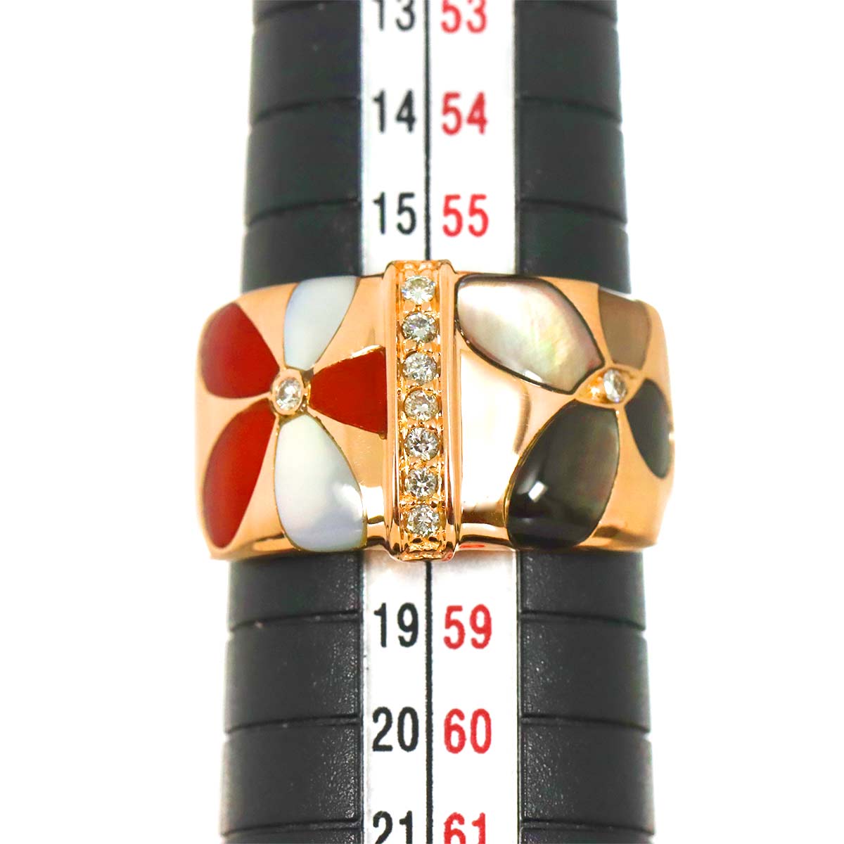 Diamond 0.11ct Carnelian MOP Ring 18K PG Pink Gold 750 Size7.5-7.75(US)