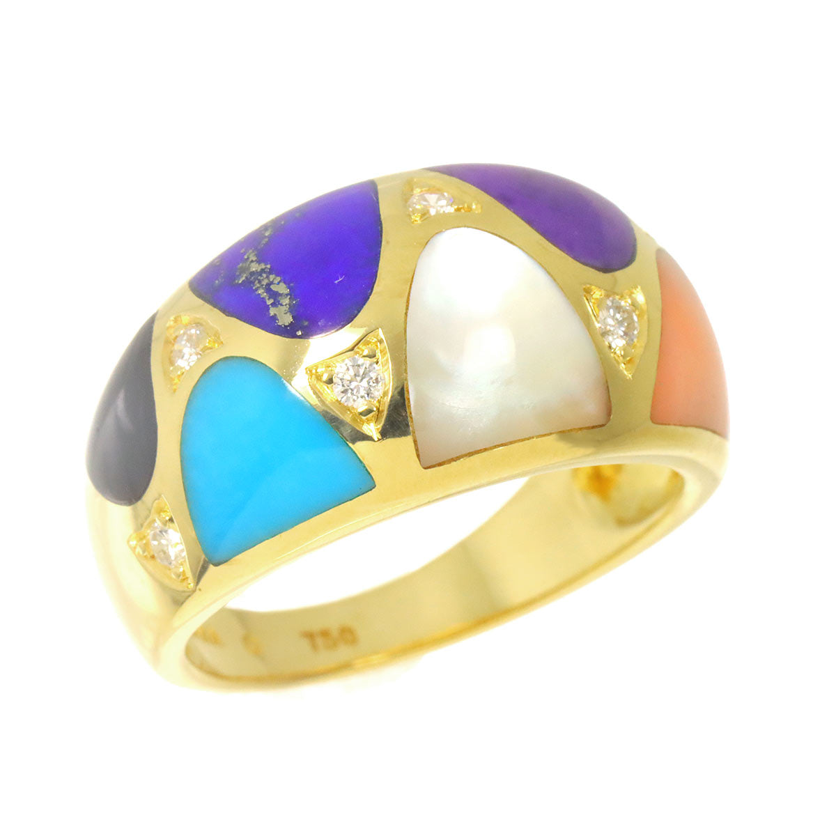 Multi Stone Diamond Ring 18K Yellow Gold 750 size6.75(US)