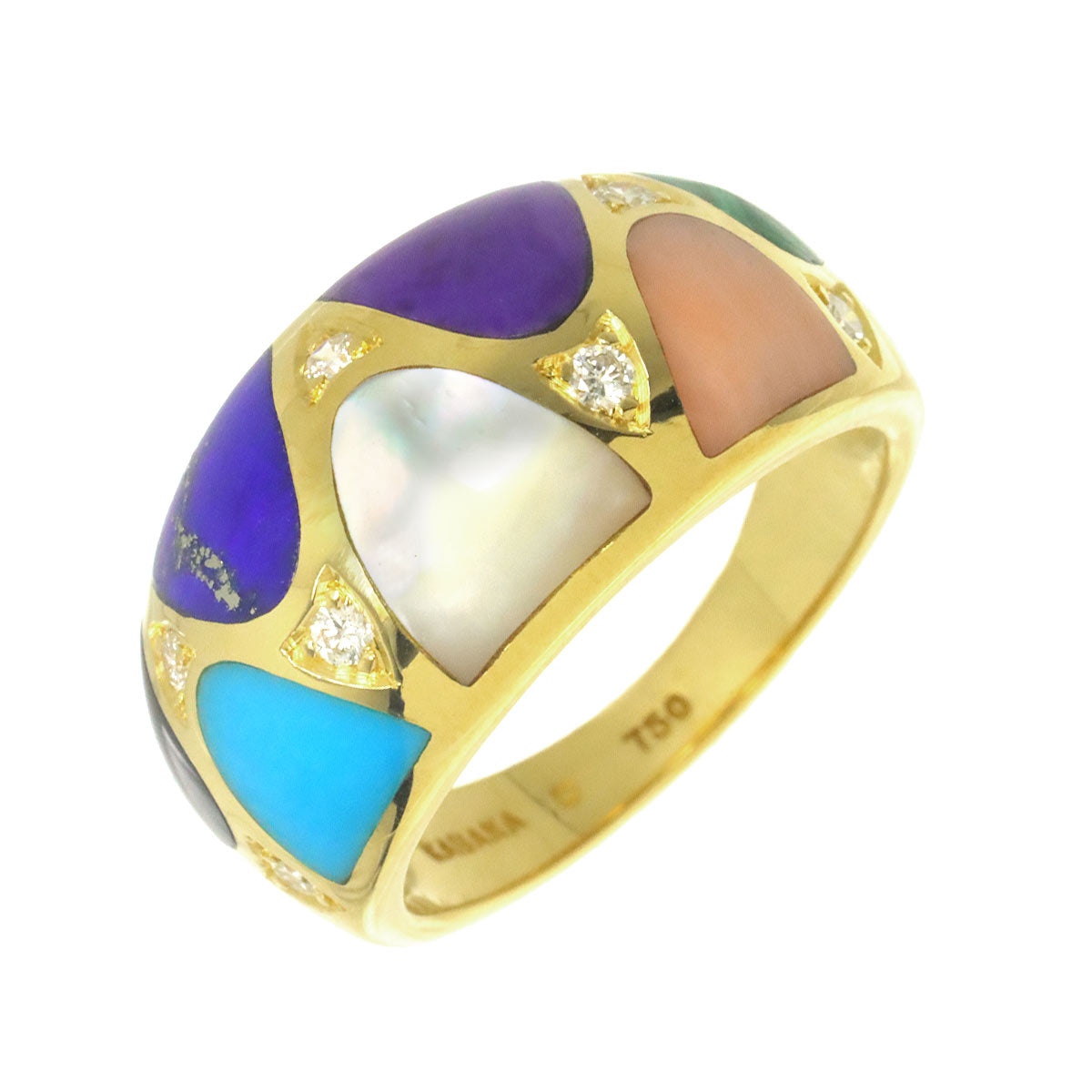 Multi Stone Diamond Ring 18K Yellow Gold 750 size6.75(US)
