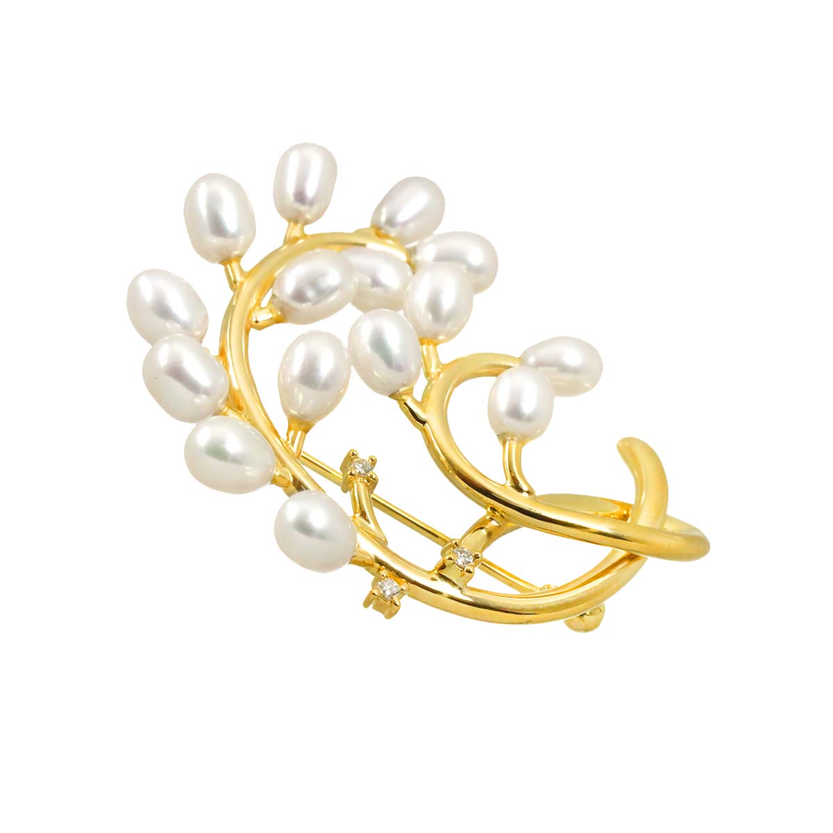 Freshwater cultured pearl Diamond 0.04ct Brooch 18K YG 750