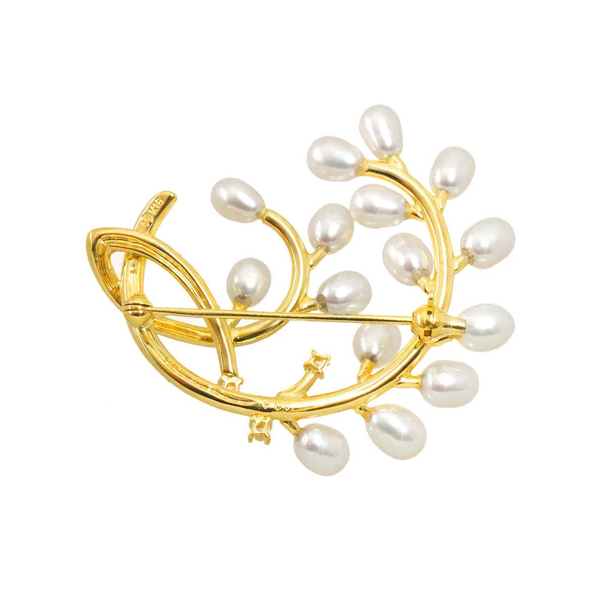 Freshwater cultured pearl Diamond 0.04ct Brooch 18K YG 750