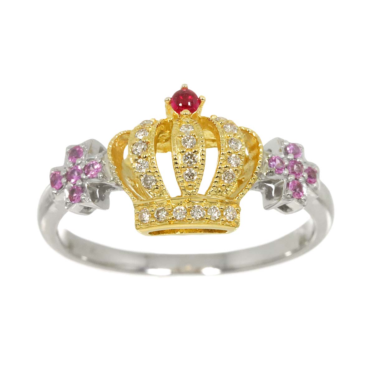 Diamond Sapphire Ruby Ring 18K YG WG size8.25(US)