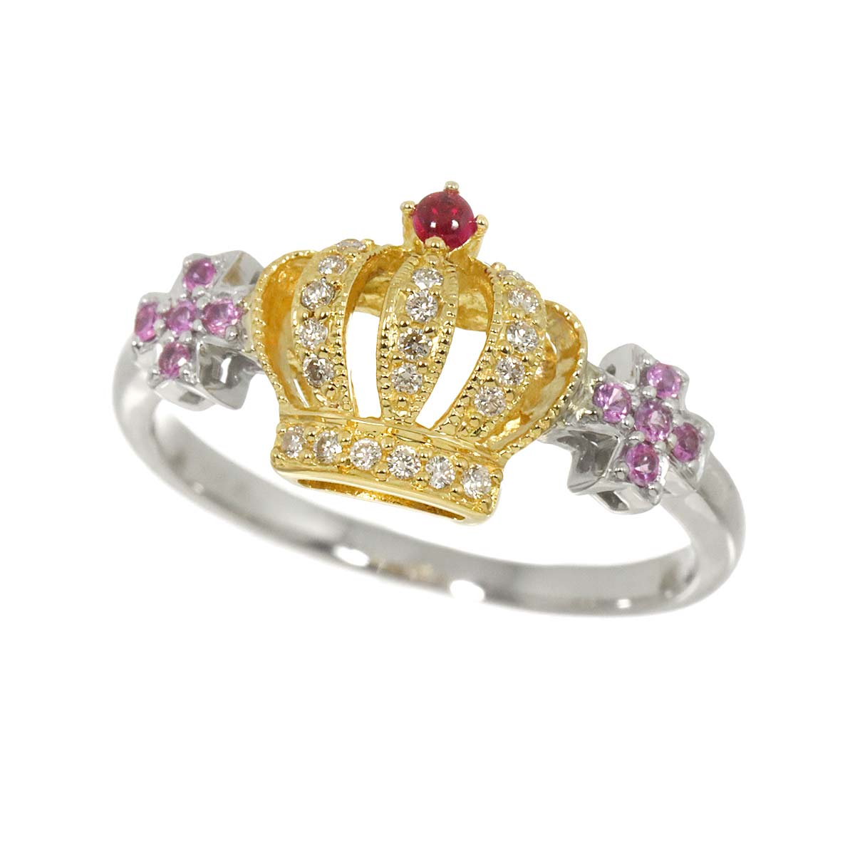 Diamond Sapphire Ruby Ring 18K YG WG size8.25(US)