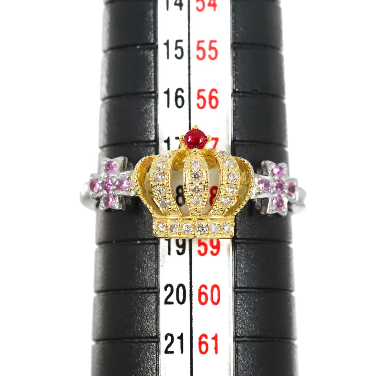 Diamond Sapphire Ruby Ring 18K YG WG size8.25(US)