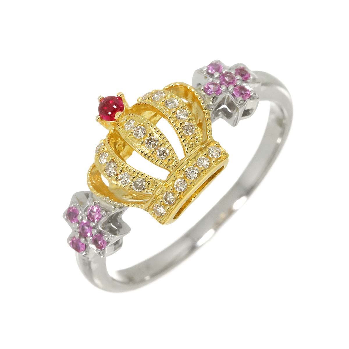 Diamond Sapphire Ruby Ring 18K YG WG size8.25(US)