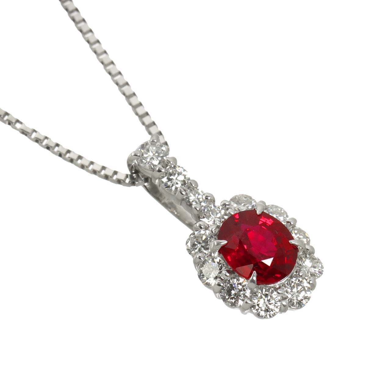 Ruby 0.718ct Diamond 0.41ct Necklace 18K WG White Gold 750