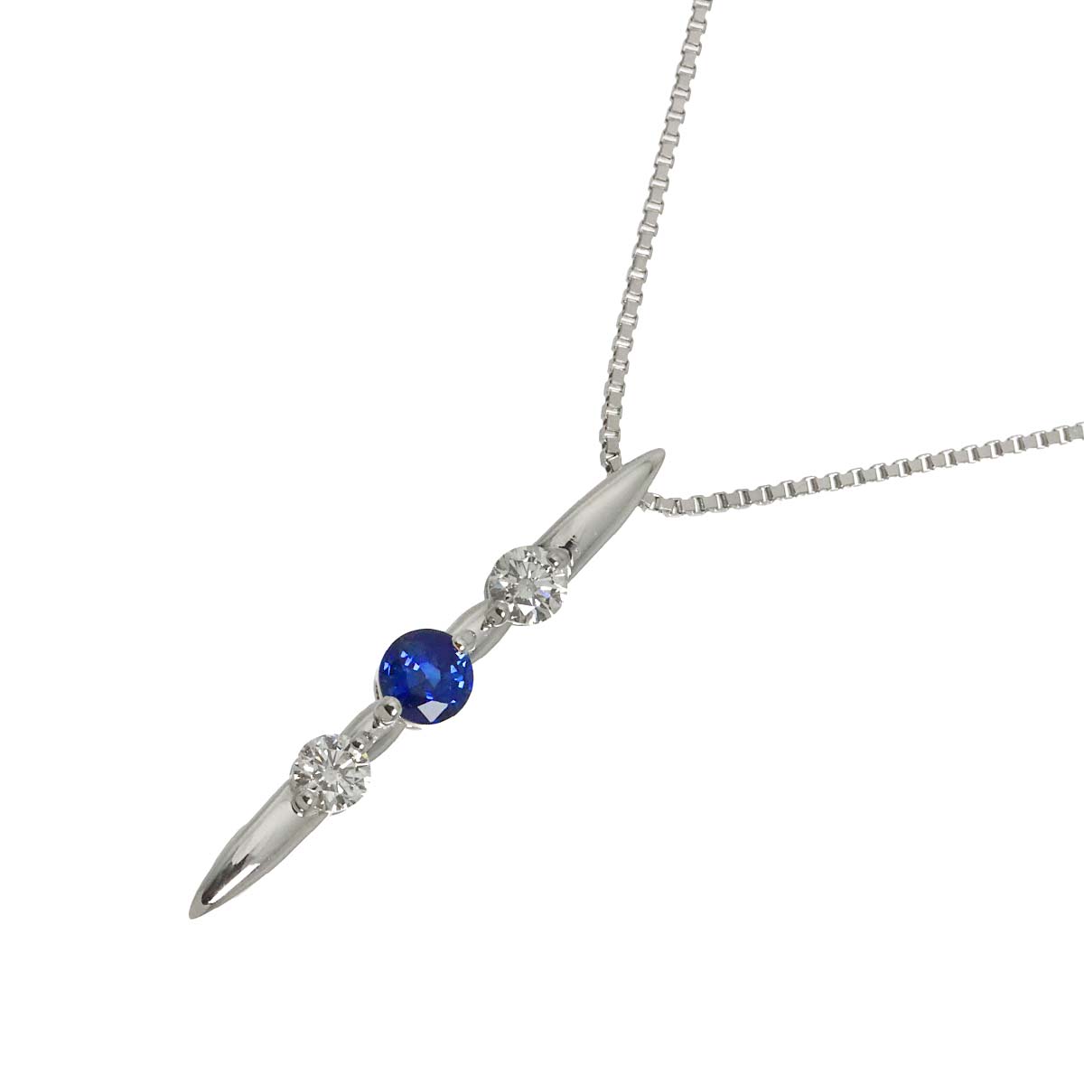 Sapphire 0.26ct Diamond 0.30ct Necklace 18K WG 750
