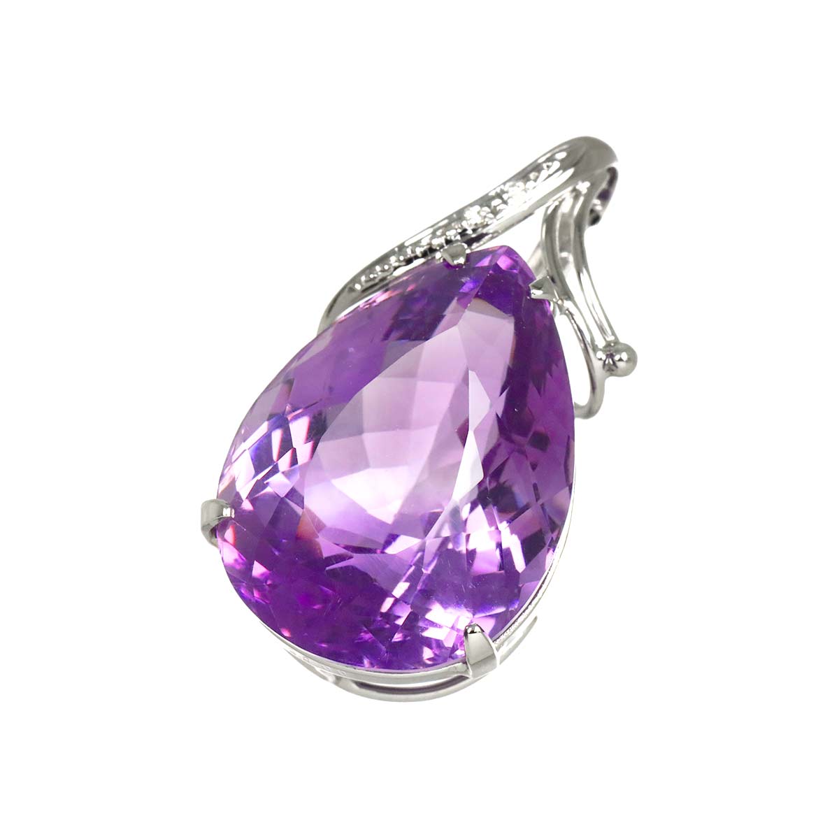 Amethyst 28.00ct Diamond 0.02ct Pendant Top 18K K18 WG White Gold 750