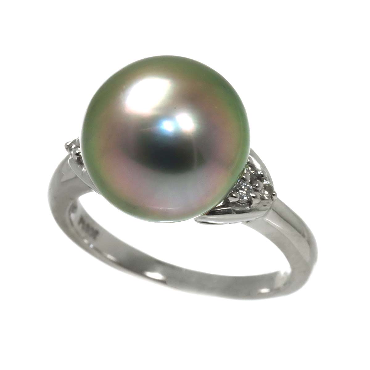 Black South Sea pearl 11.7mm Diamond 0.08ct Ring Pt 6(US)
