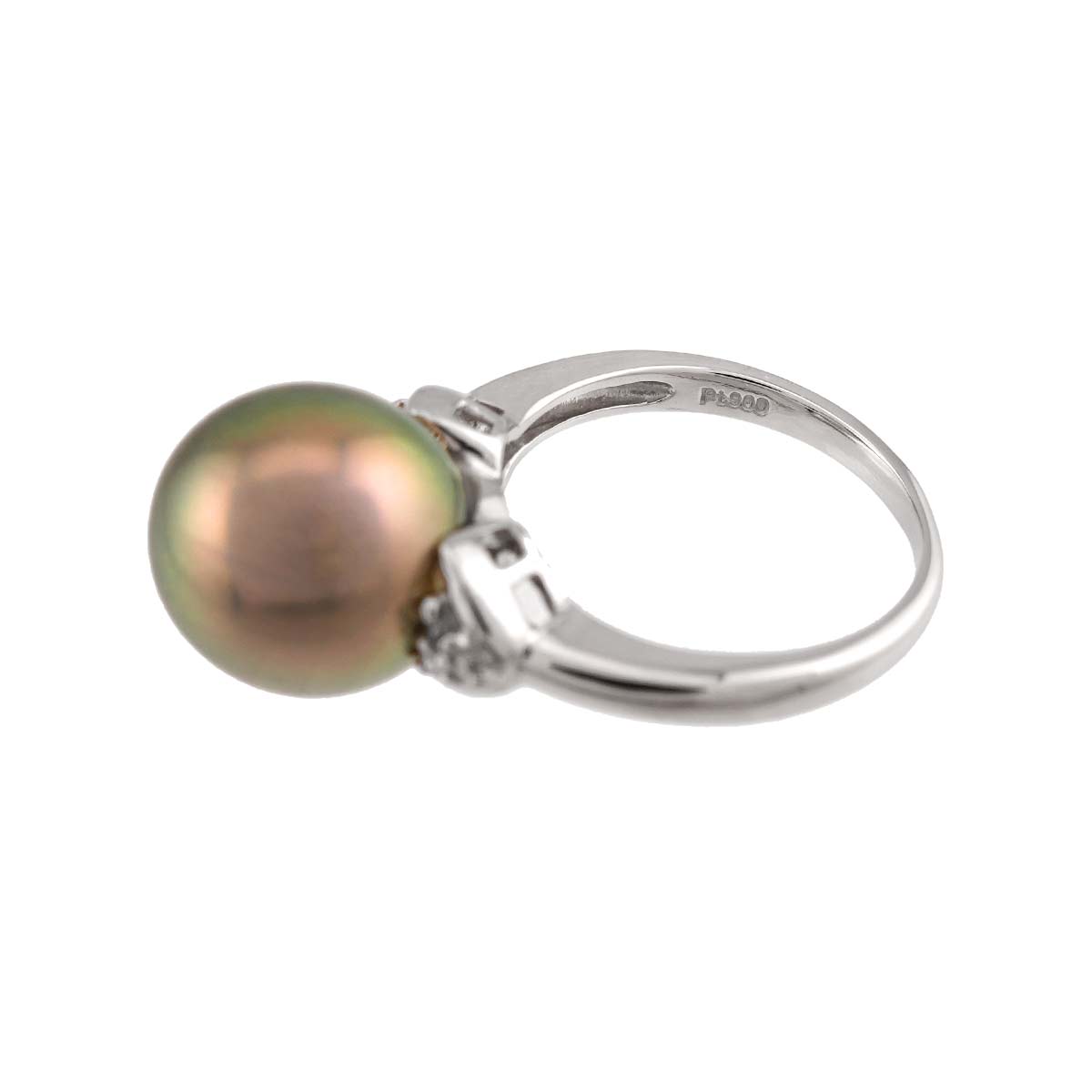 Black South Sea pearl 11.7mm Diamond 0.08ct Ring Pt 6(US)