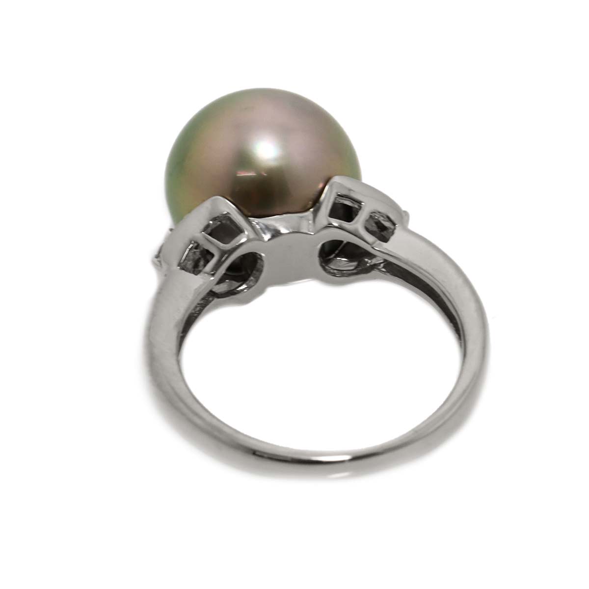 Black South Sea pearl 11.7mm Diamond 0.08ct Ring Pt 6(US)