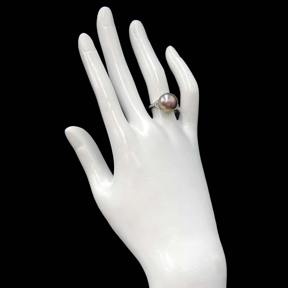 Black South Sea pearl 11.7mm Diamond 0.08ct Ring Pt 6(US)