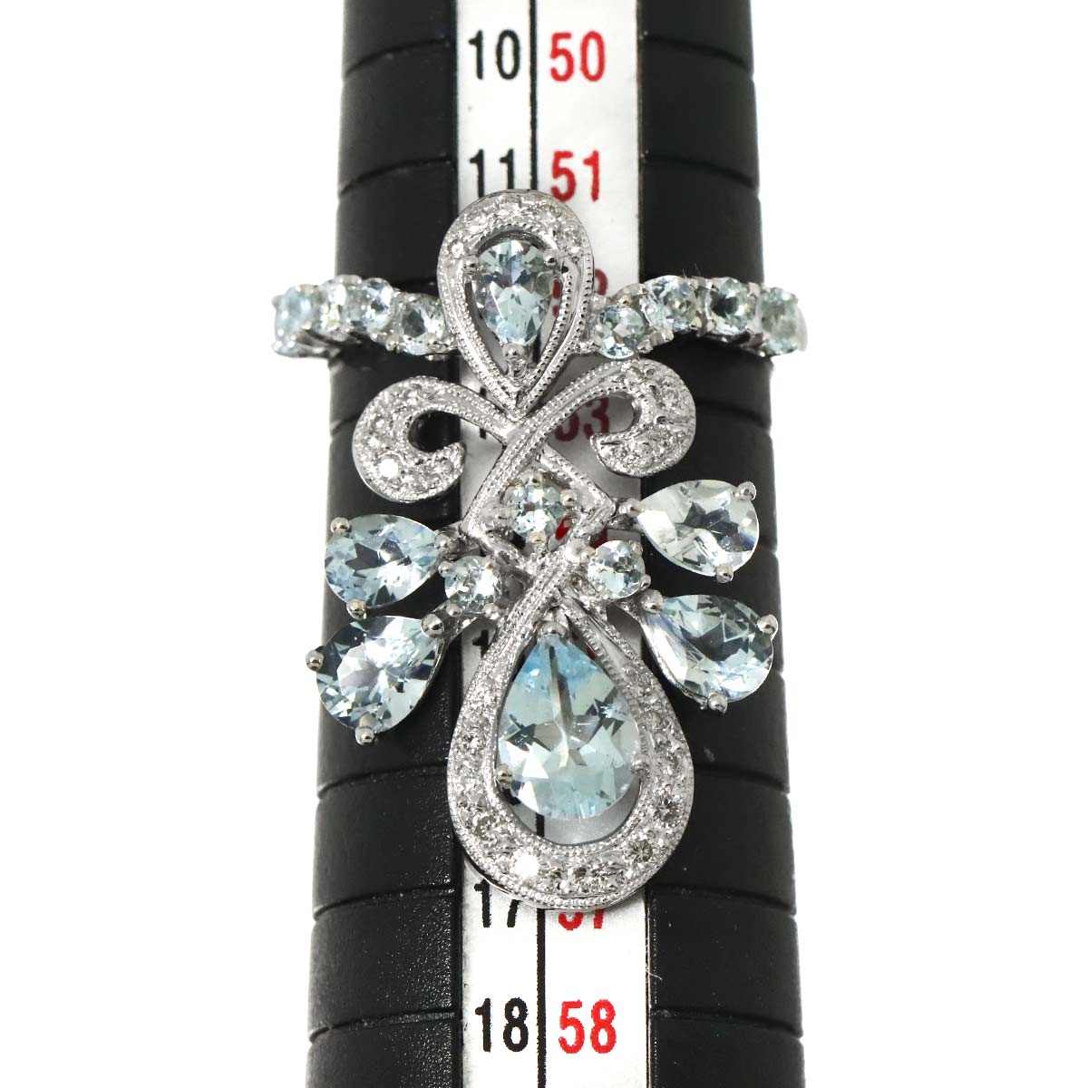 Aquamarine 2.09ct Diamond 0.17ct Ring 18K K18 WG White Gold size6(US)