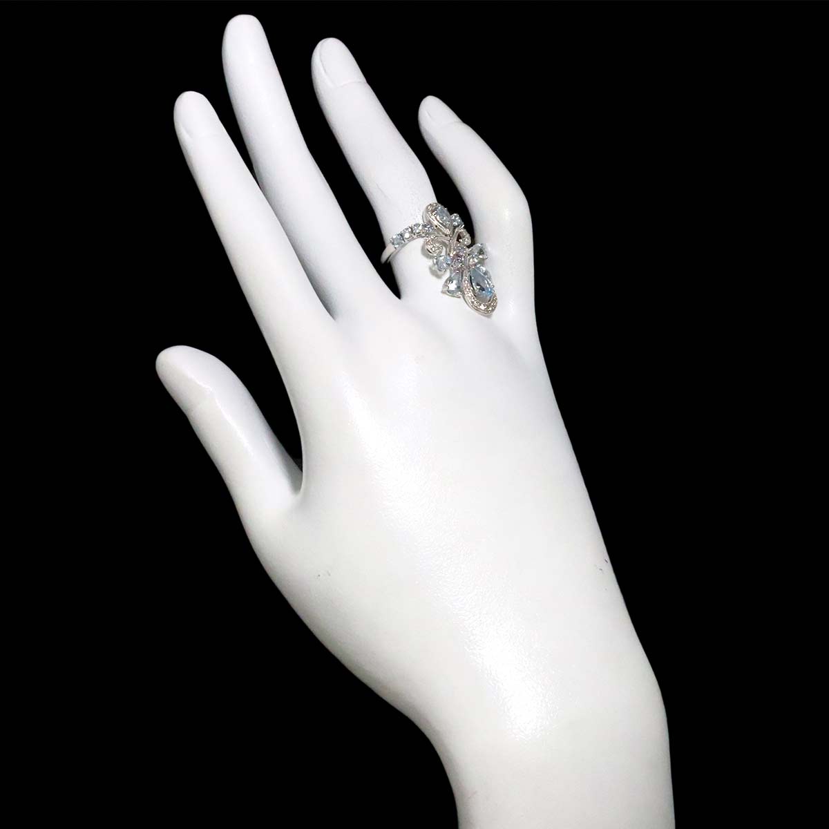 Aquamarine 2.09ct Diamond 0.17ct Ring 18K K18 WG White Gold size6(US)