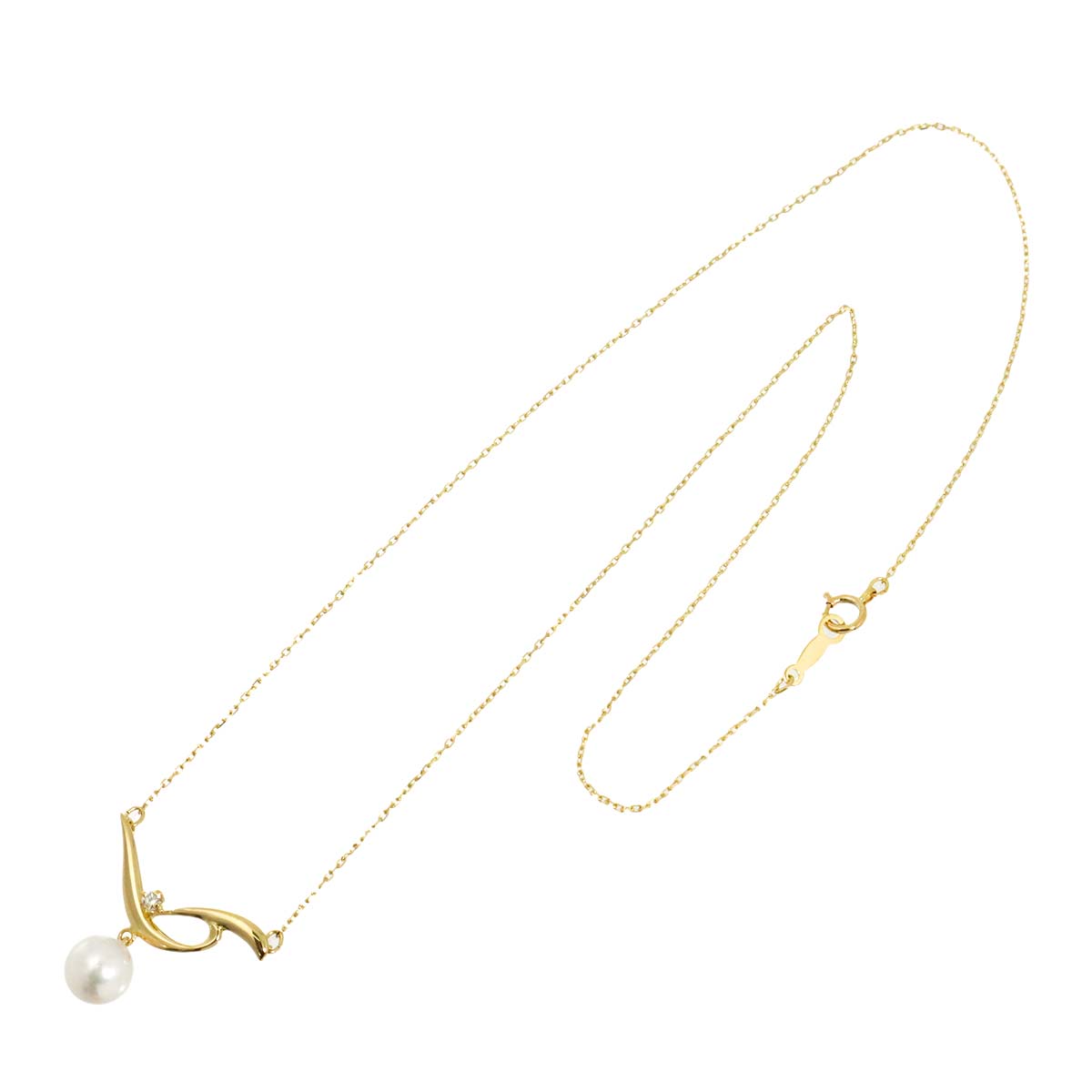 Akoya Pearl 7.3mm Diamond Necklace 18K Yellow Gold 750