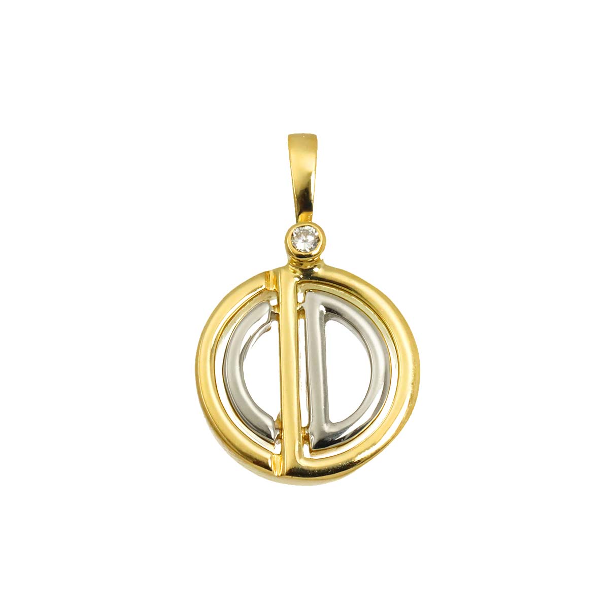 Dior Diamond Pendant Top 18K YG WG Yellow White Gold 750