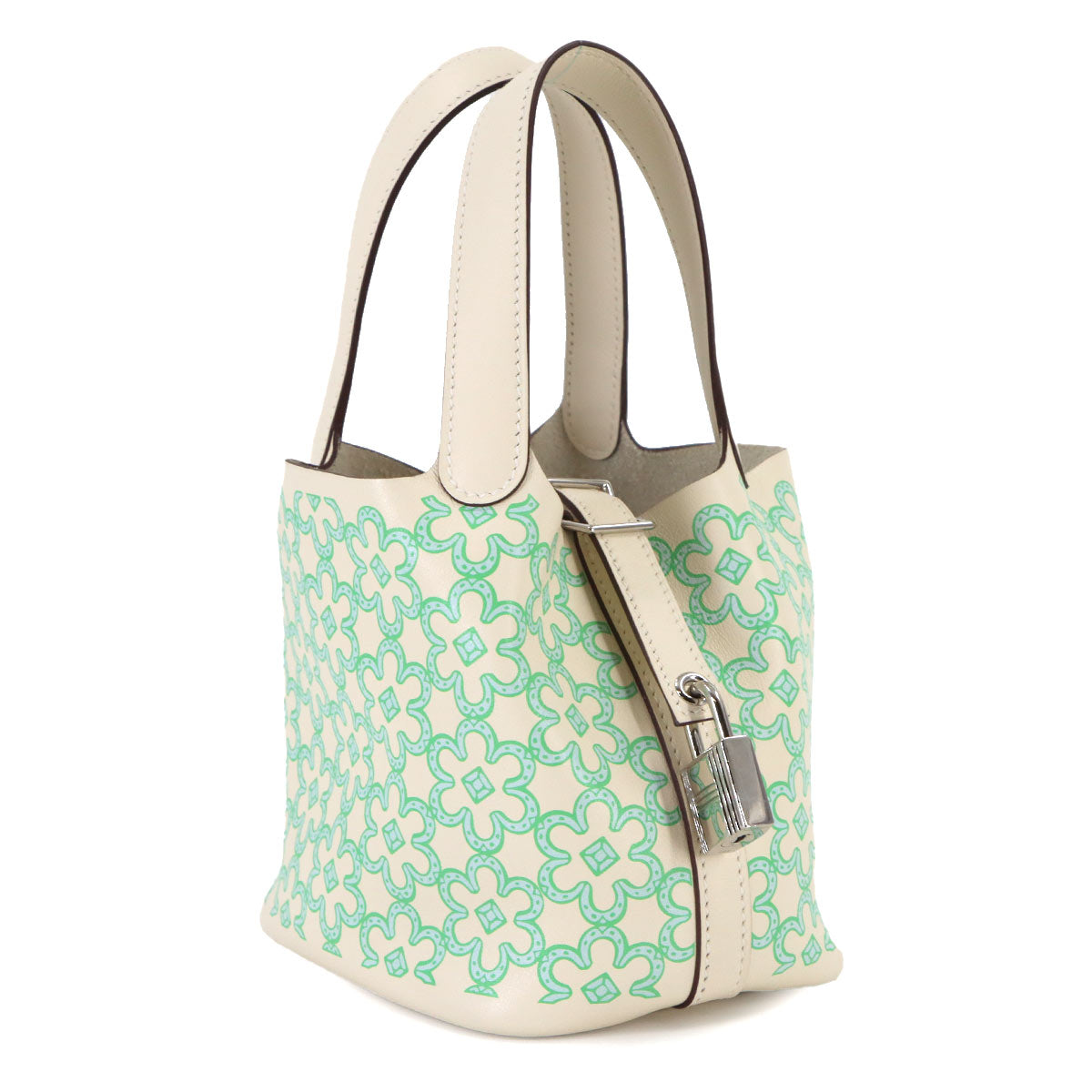 Picotin Lock Micro Lucky Daisy Hand Bag Swift Nata Vert Blanc