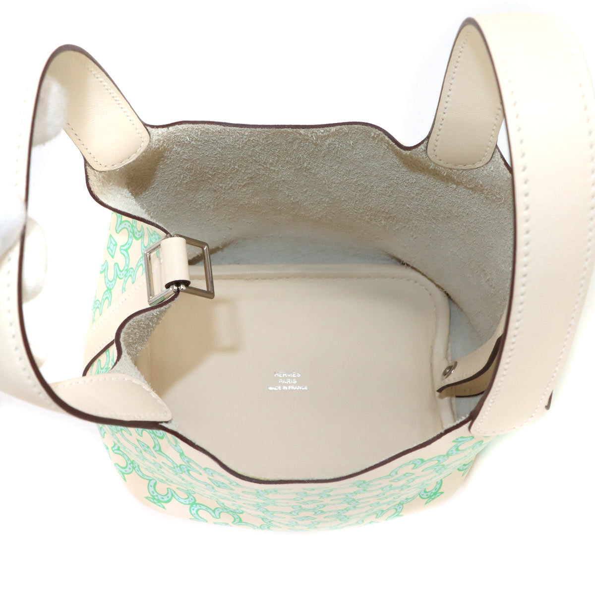 Picotin Lock Micro Lucky Daisy Hand Bag Swift Nata Vert Blanc