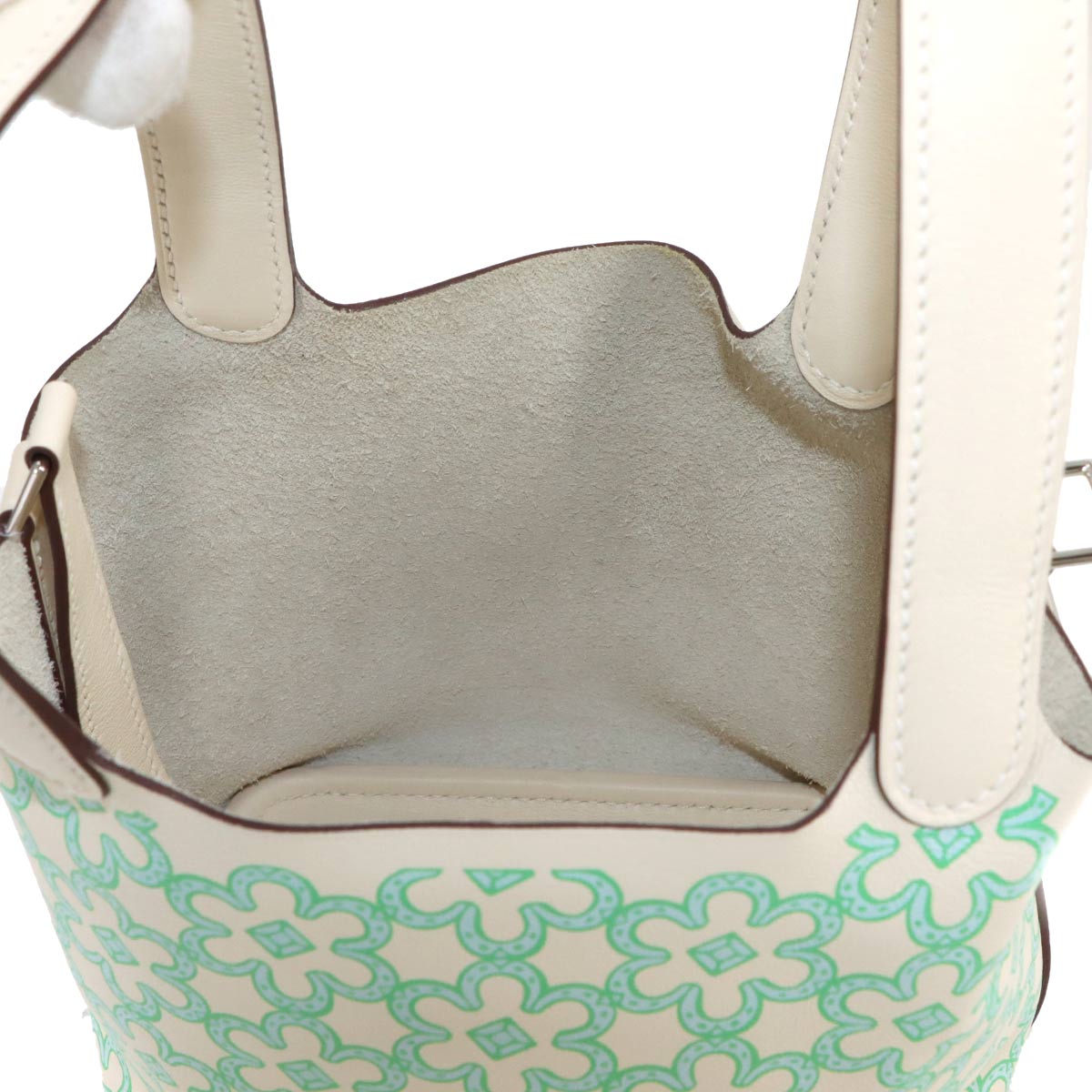 Picotin Lock Micro Lucky Daisy Hand Bag Swift Nata Vert Blanc