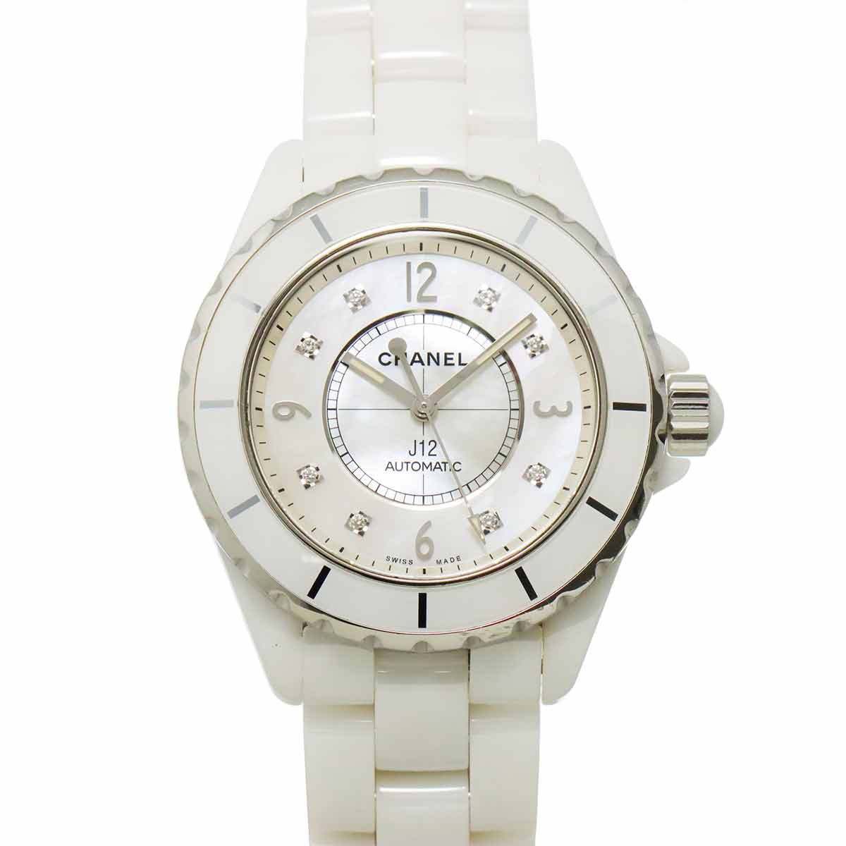 J12 H2423 8P Diamond Automatic White Shell Dial Mens Watch