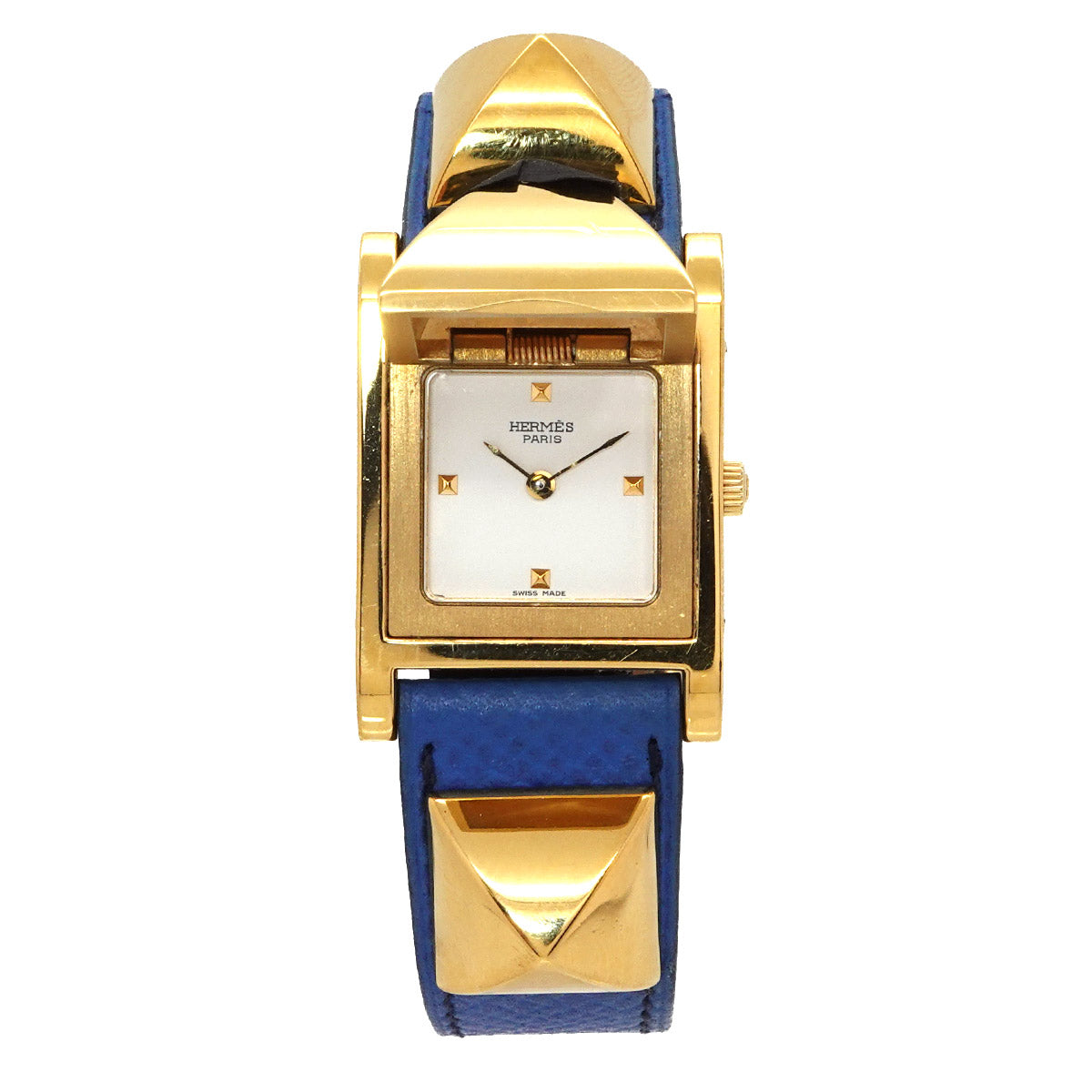 Medor Vintage pyramid Gold studs Quartz White Dial Ladies