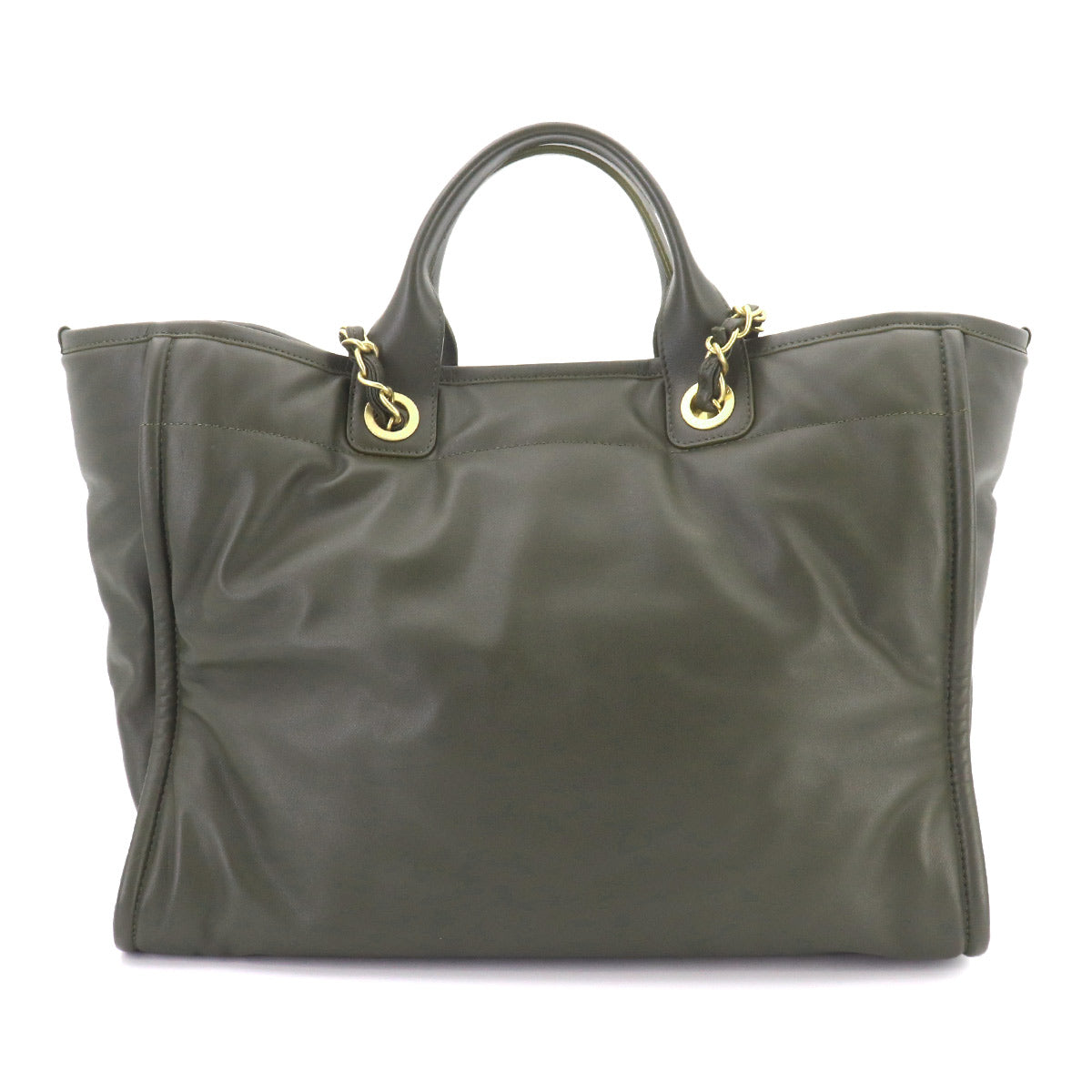 Deauville GM Tote Chain Shoulder Bag Leather khaki Purse