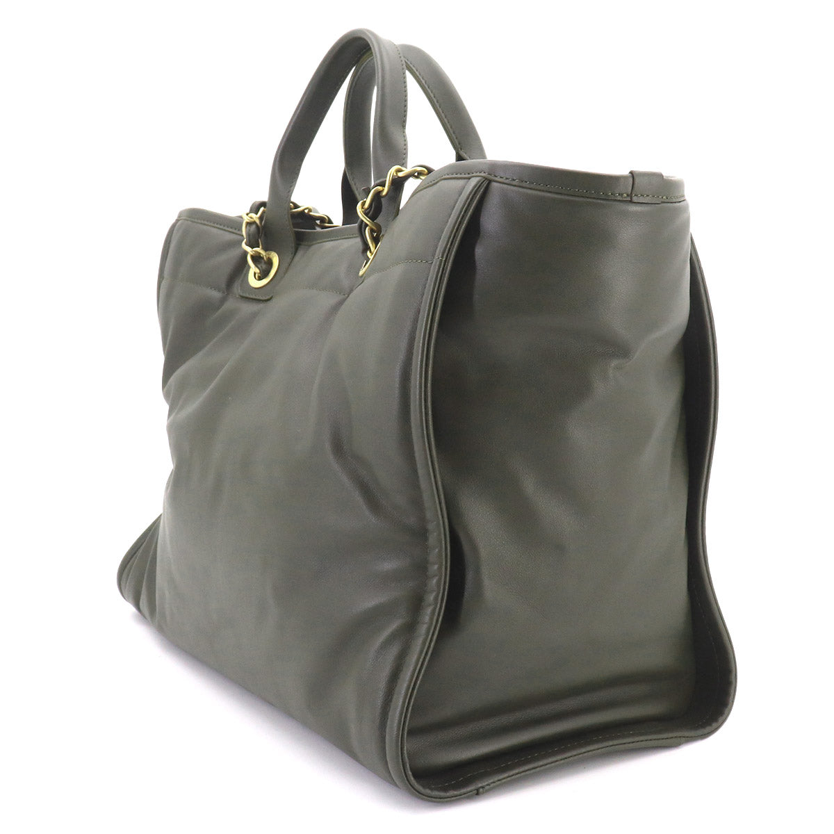 Deauville GM Tote Chain Shoulder Bag Leather khaki Purse