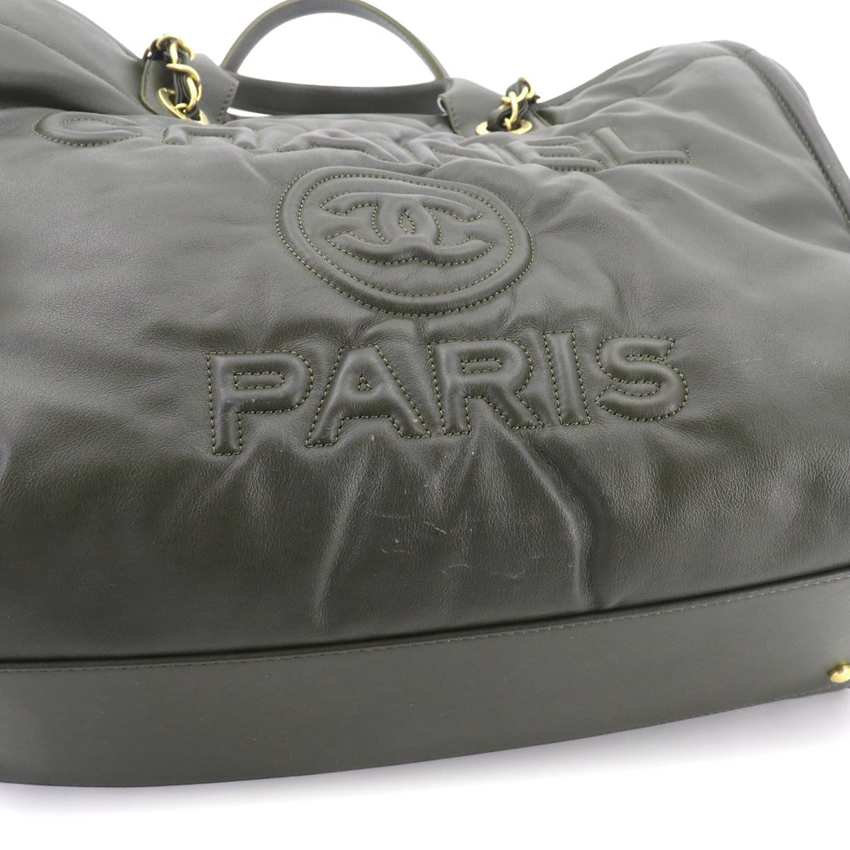 Deauville GM Tote Chain Shoulder Bag Leather khaki Purse