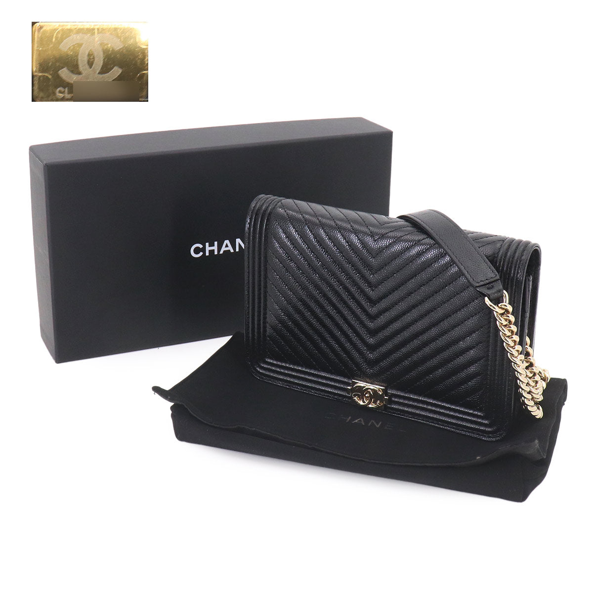 Boychanel Chain Long Wallet Leather Black AP1117 Purse