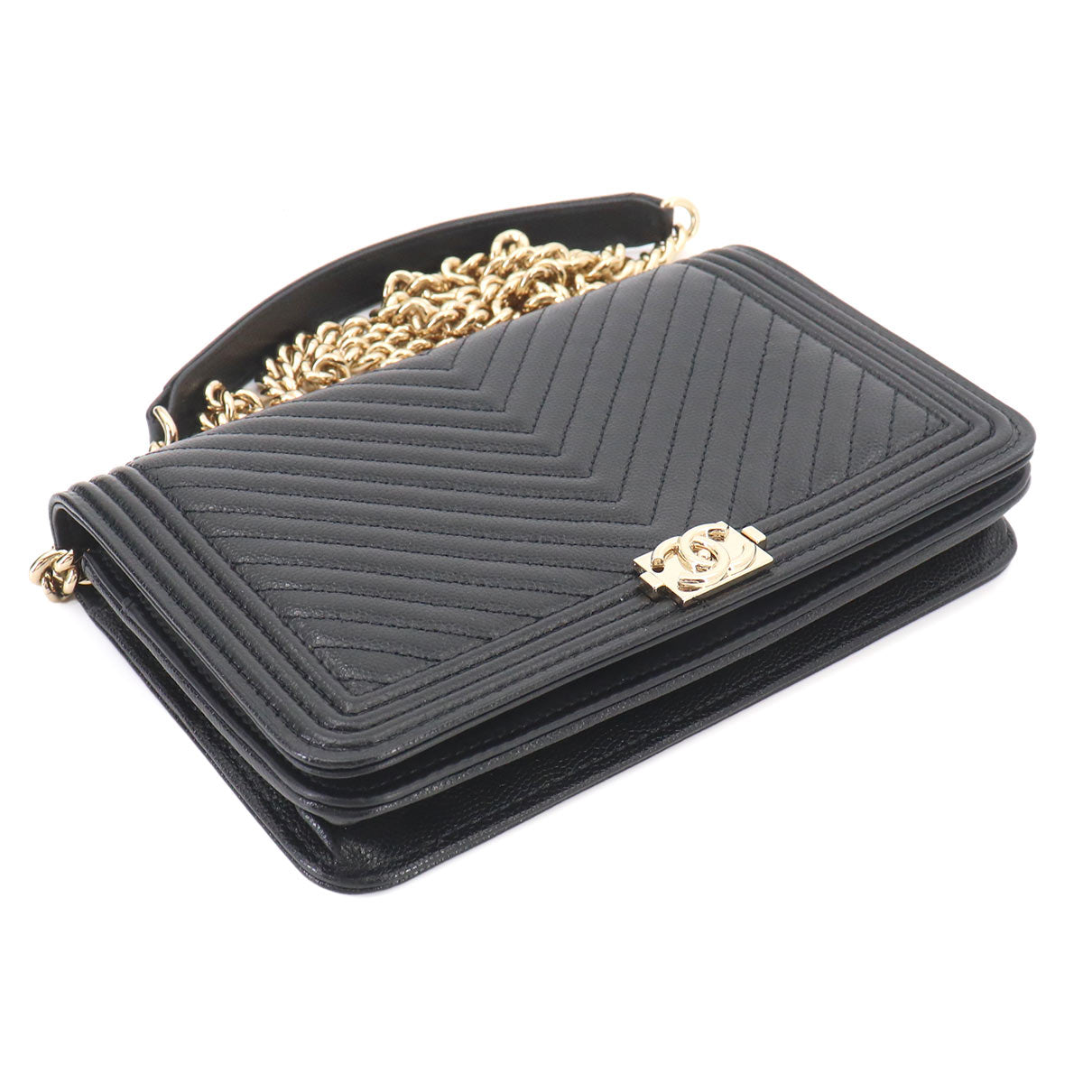 Boychanel Chain Long Wallet Leather Black AP1117 Purse