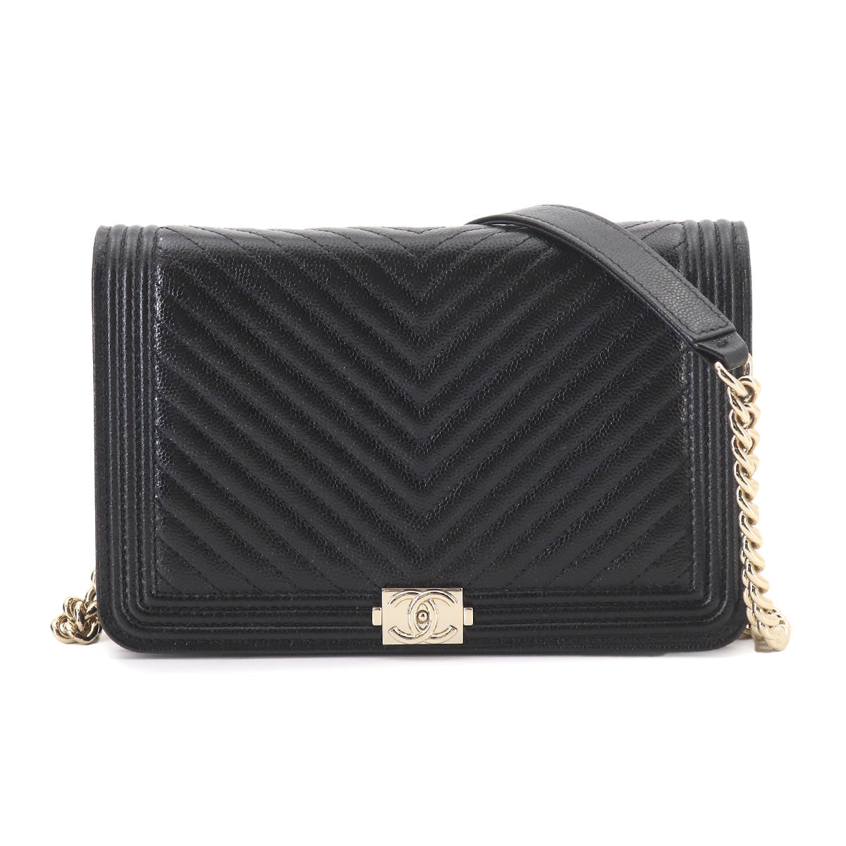 Boychanel Chain Long Wallet Leather Black AP1117 Purse