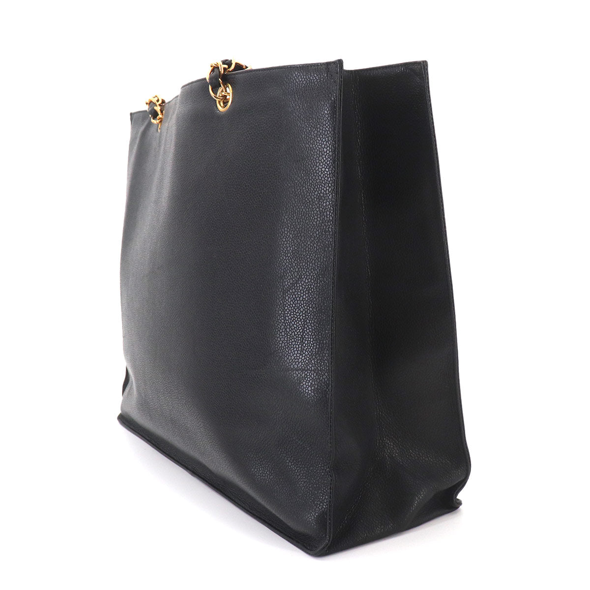 Tote Bag Leather Black Coco Logos Vintage Purse