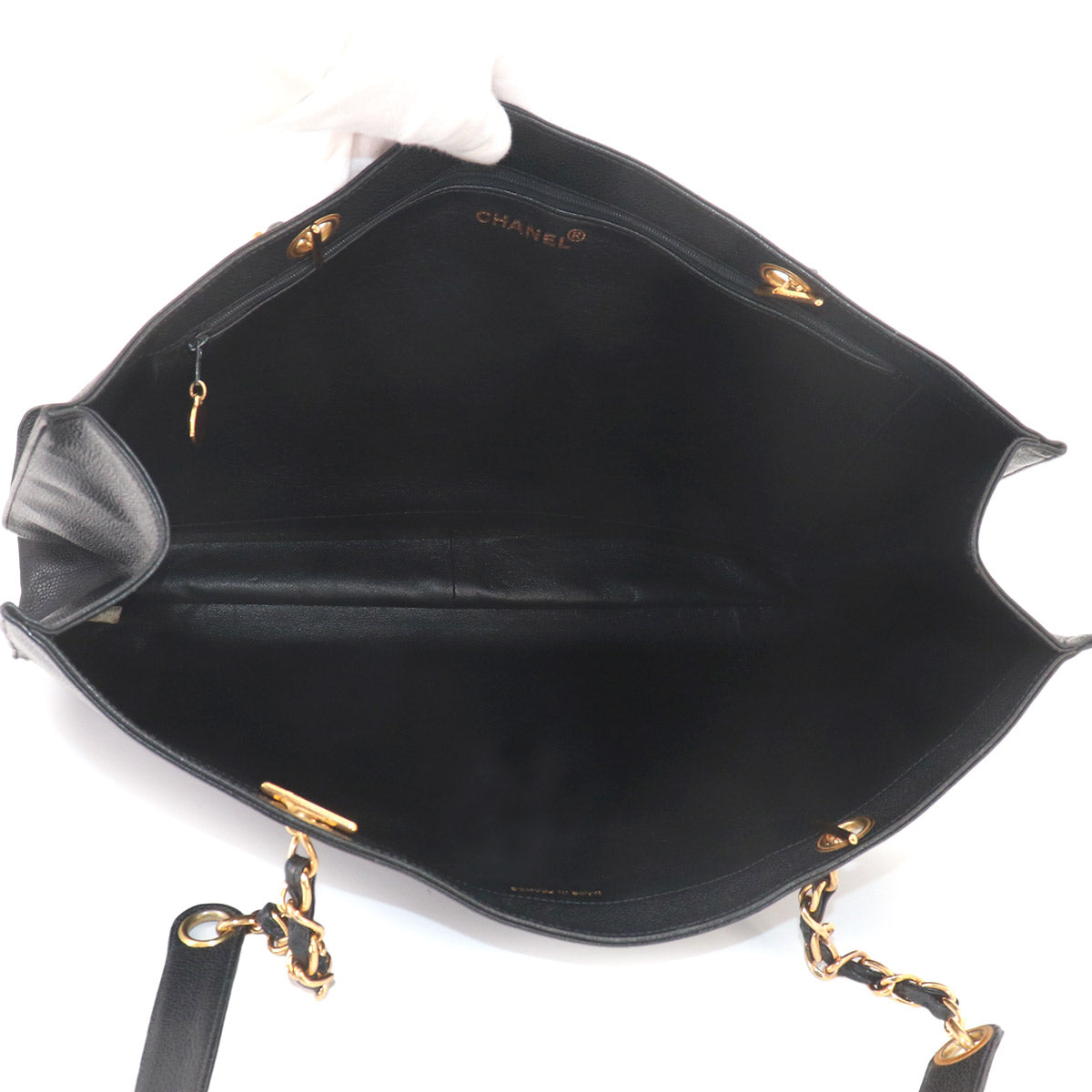 Tote Bag Leather Black Coco Logos Vintage Purse