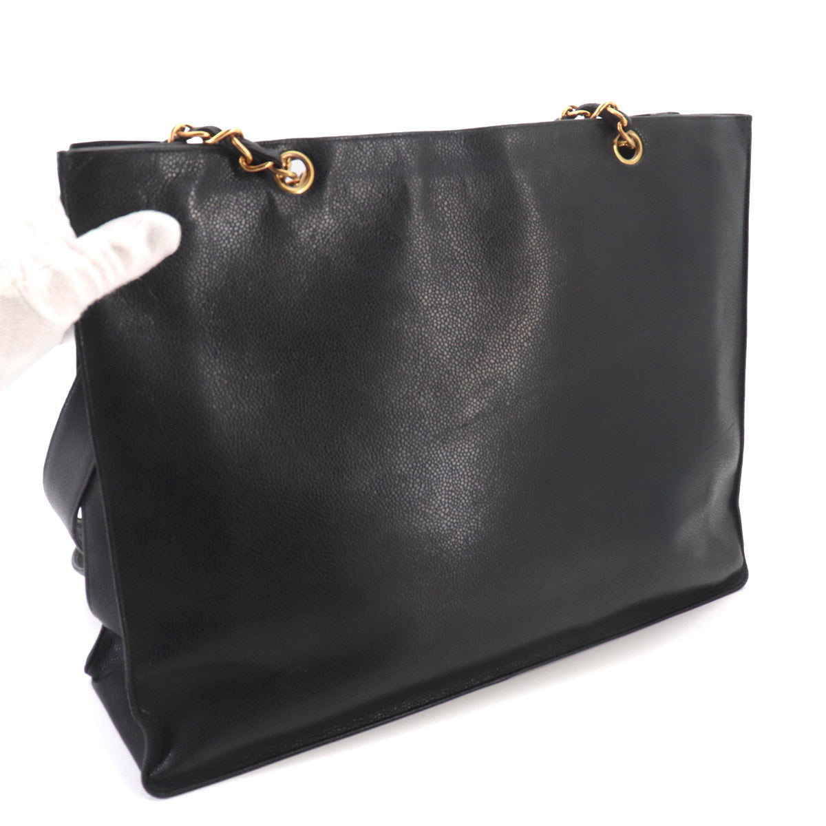 Tote Bag Leather Black Coco Logos Vintage Purse