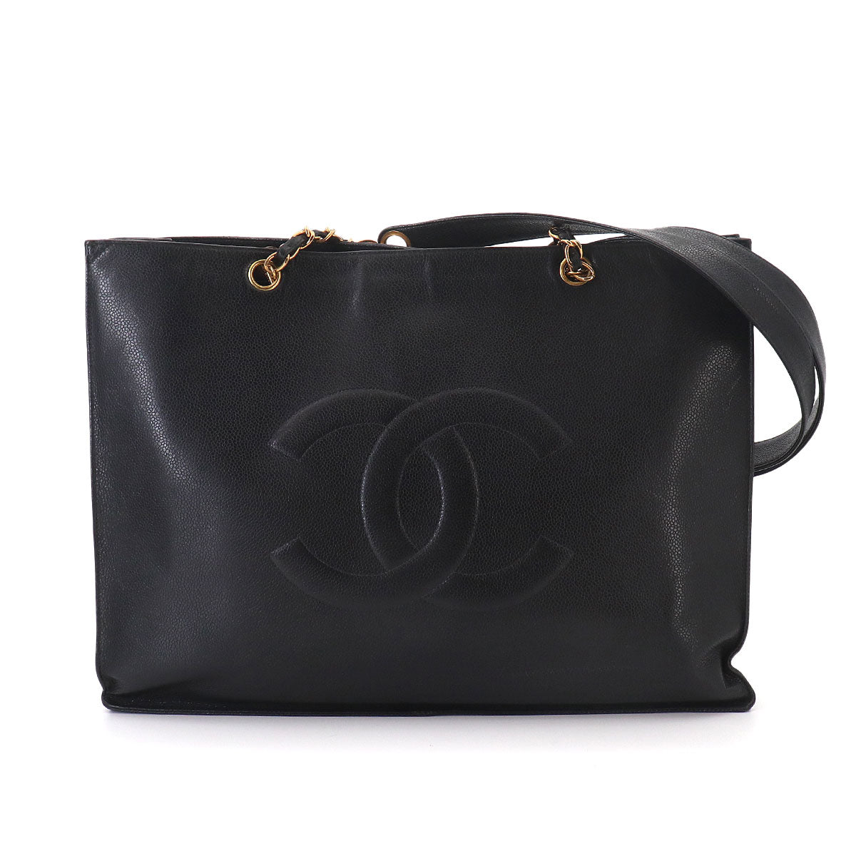 Tote Bag Leather Black Coco Logos Vintage Purse