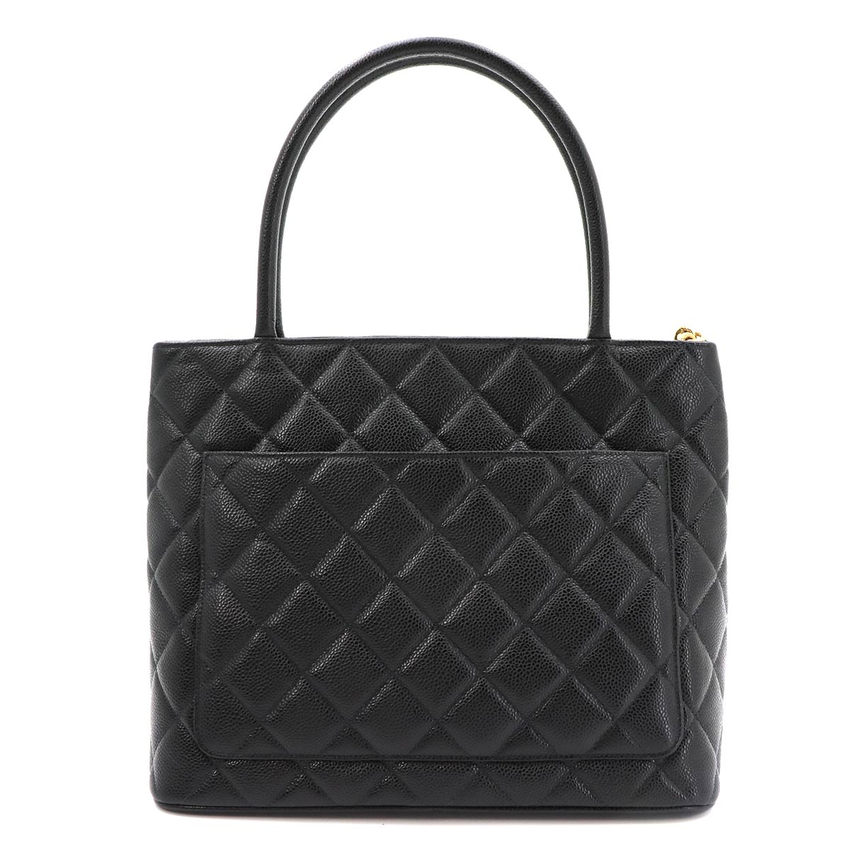 Medallion Tote Bag Leather Black A01804 Coco Logos Vintage
