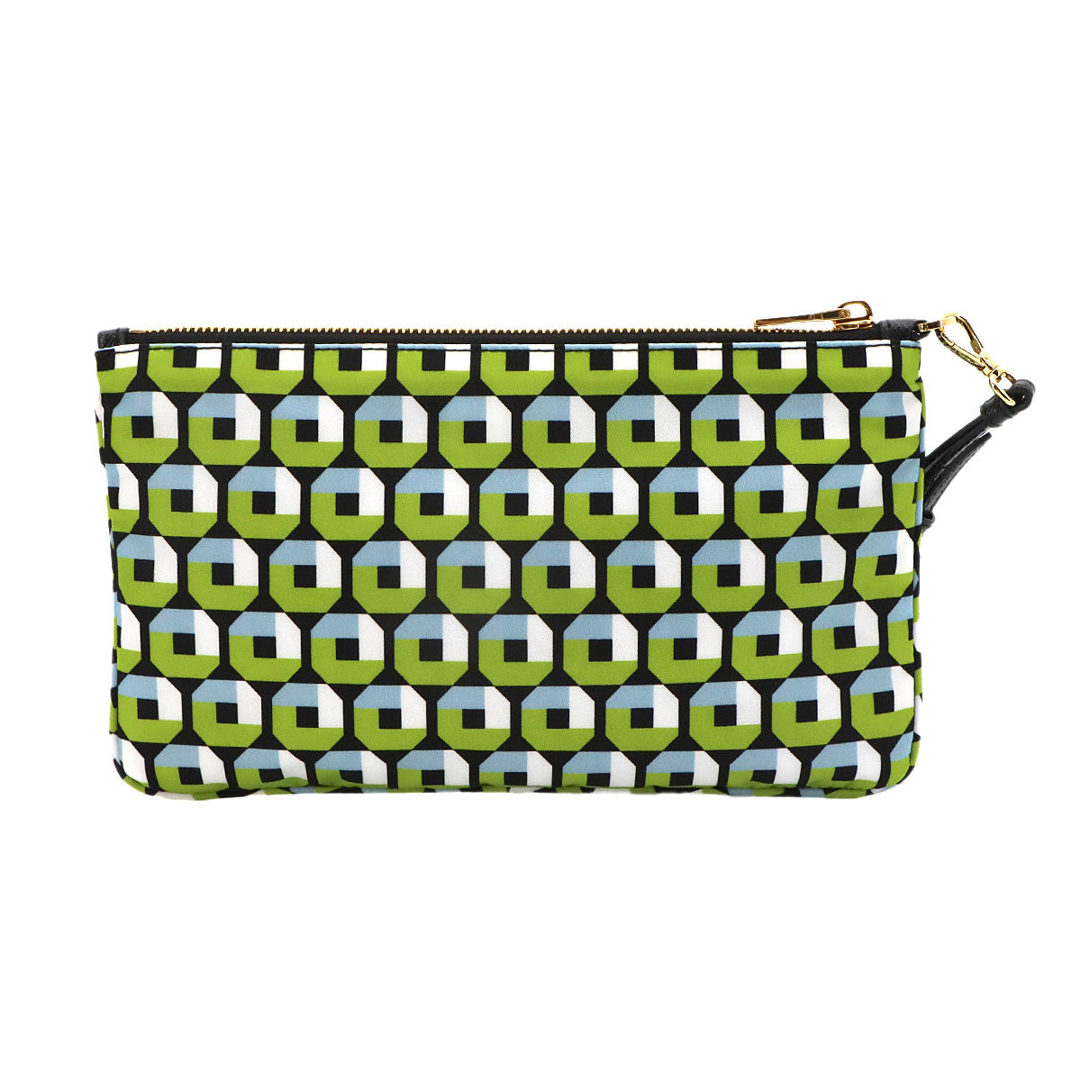 Pouch Nylon Saffiano Leather Green Blue Black Octagon Print
