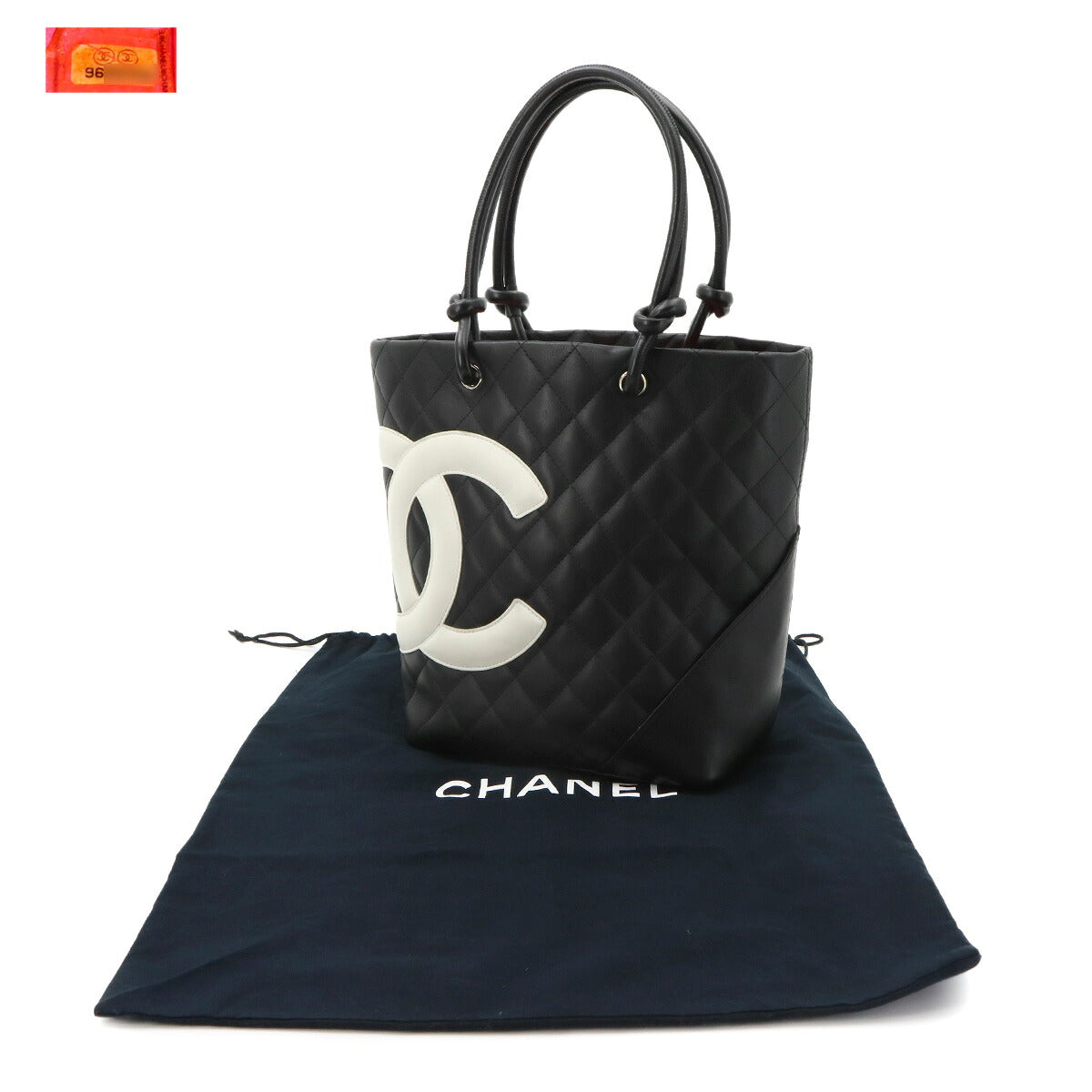 Cambon Line Medium Tote Bag Leather Black White A25167 Purse