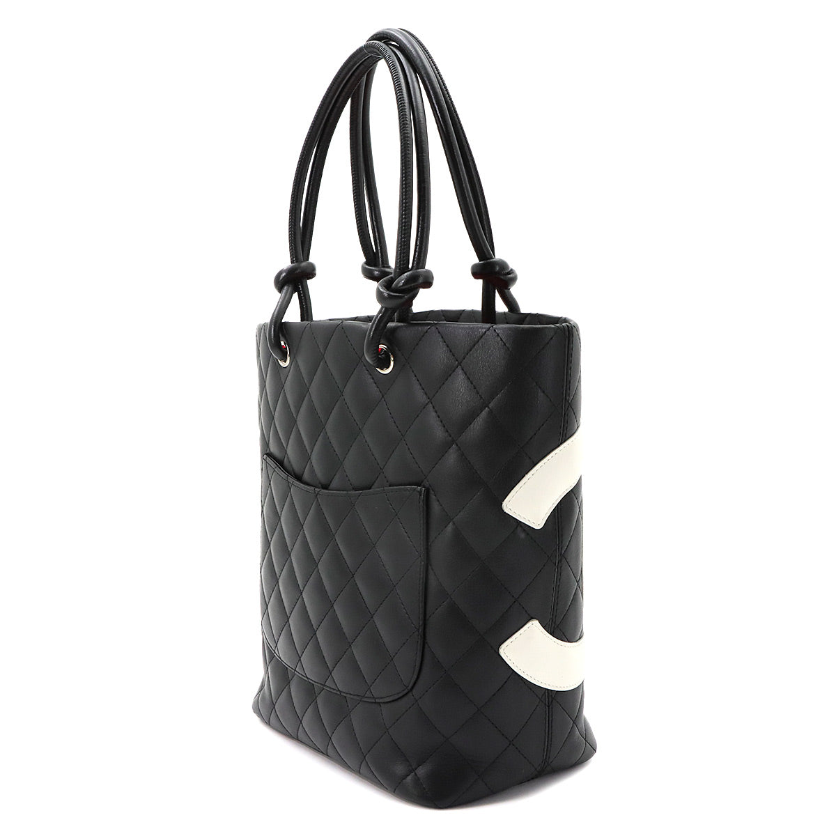 Cambon Line Medium Tote Bag Leather Black White A25167 Purse