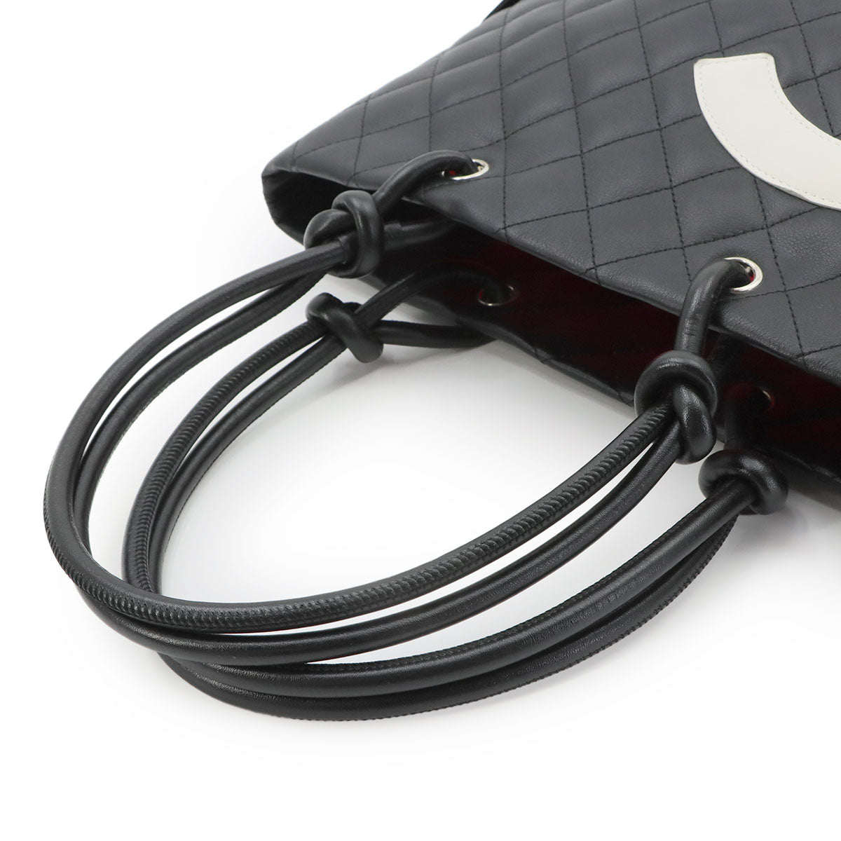 Cambon Line Medium Tote Bag Leather Black White A25167 Purse