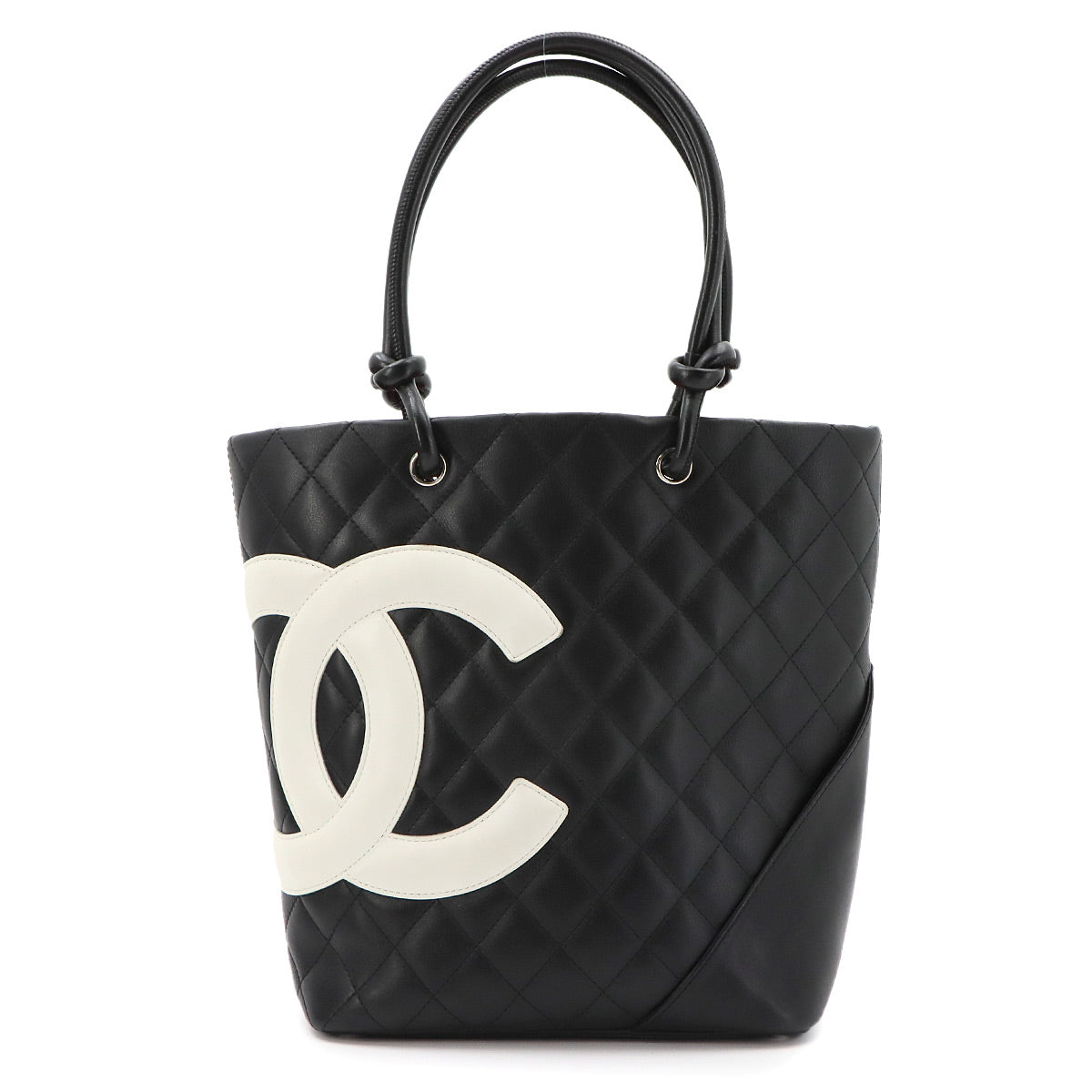 Cambon Line Medium Tote Bag Leather Black White A25167 Purse