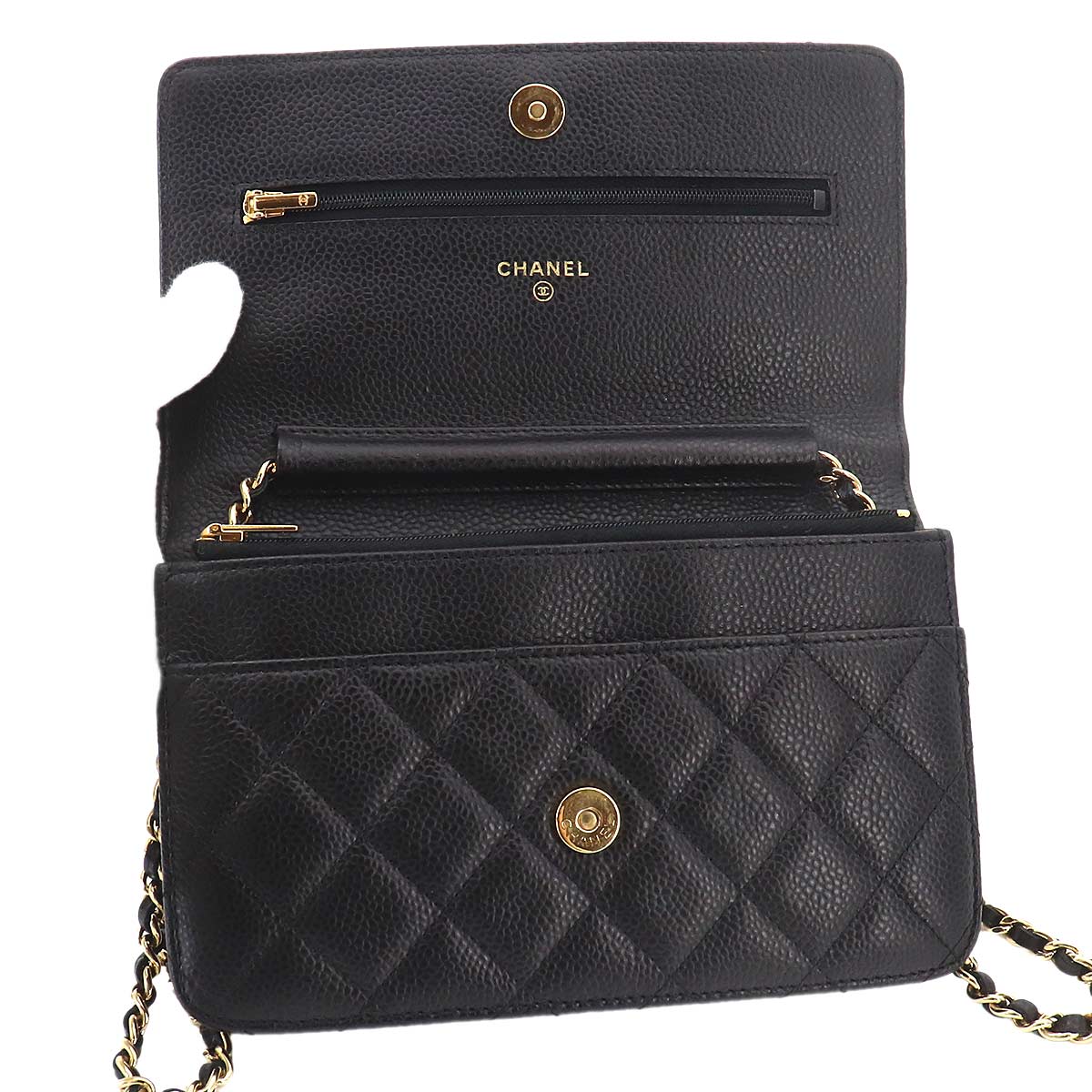 Matelasse Classic Chain Wallet Leather Black AP0250