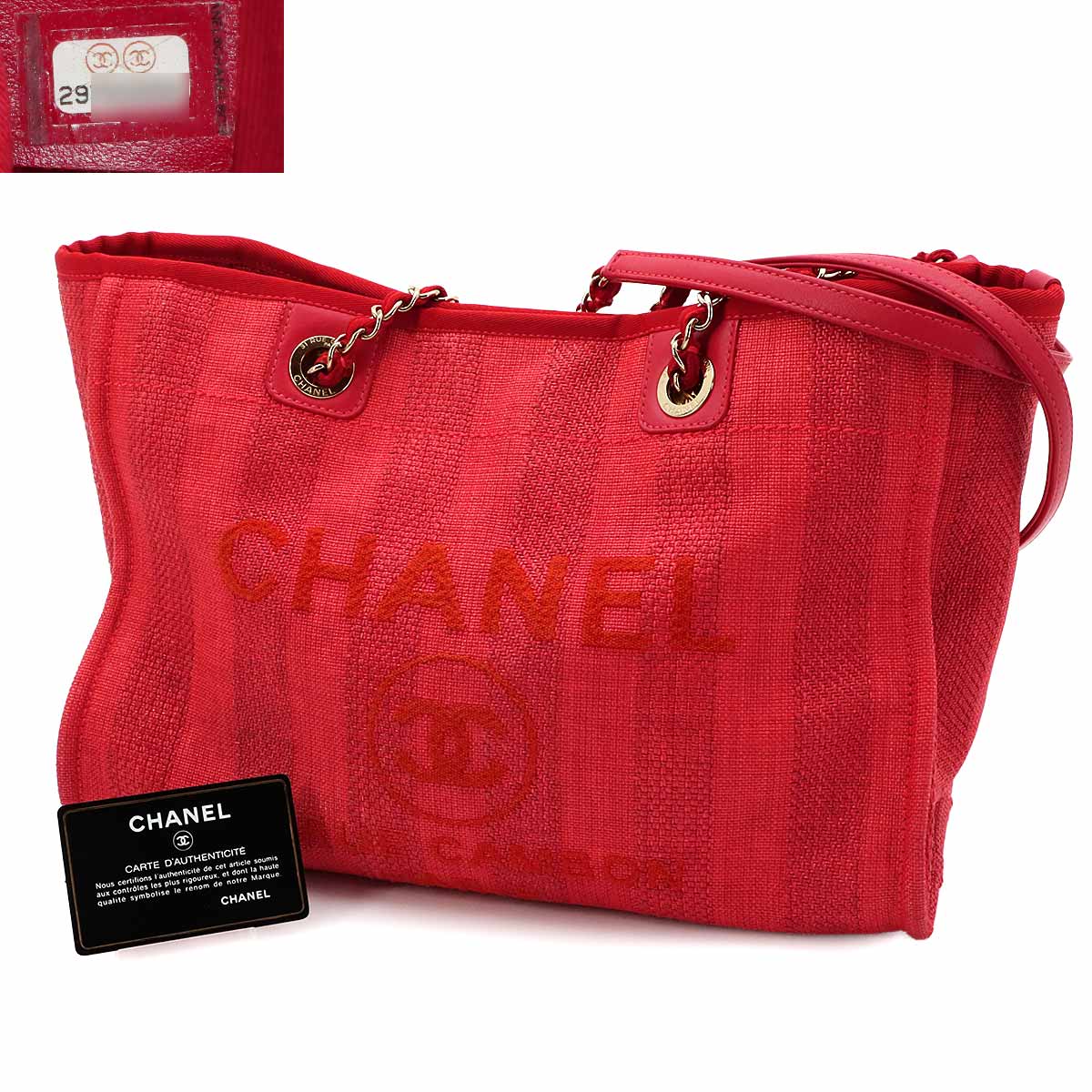 Deauville MM Chain Tote Bag Mixed fibers Leather Red A67001