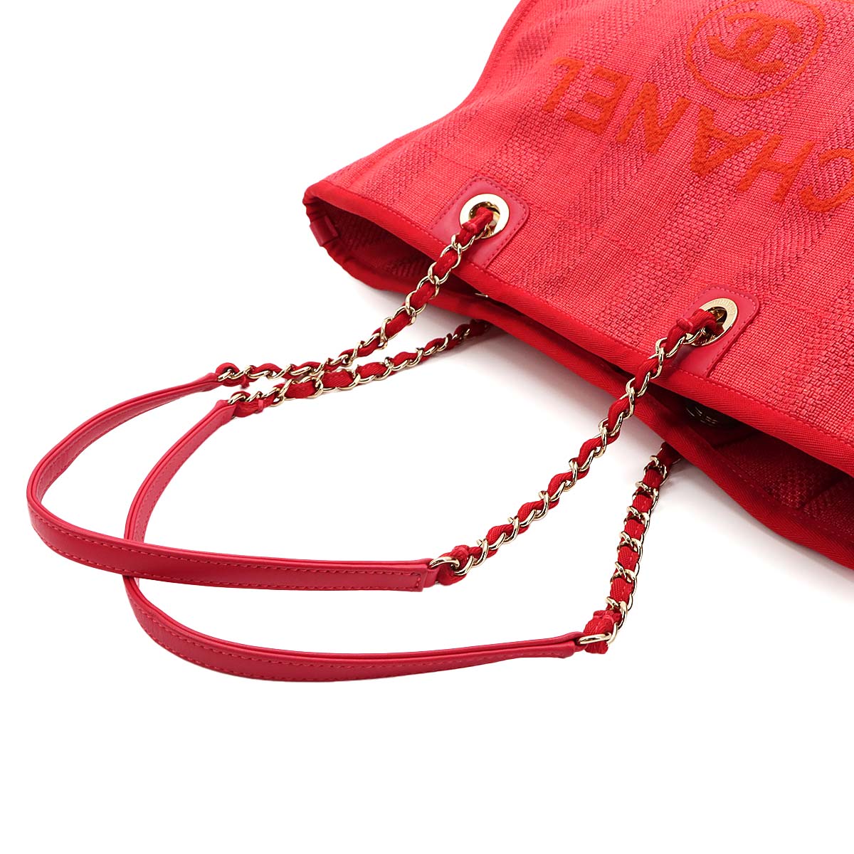 Deauville MM Chain Tote Bag Mixed fibers Leather Red A67001