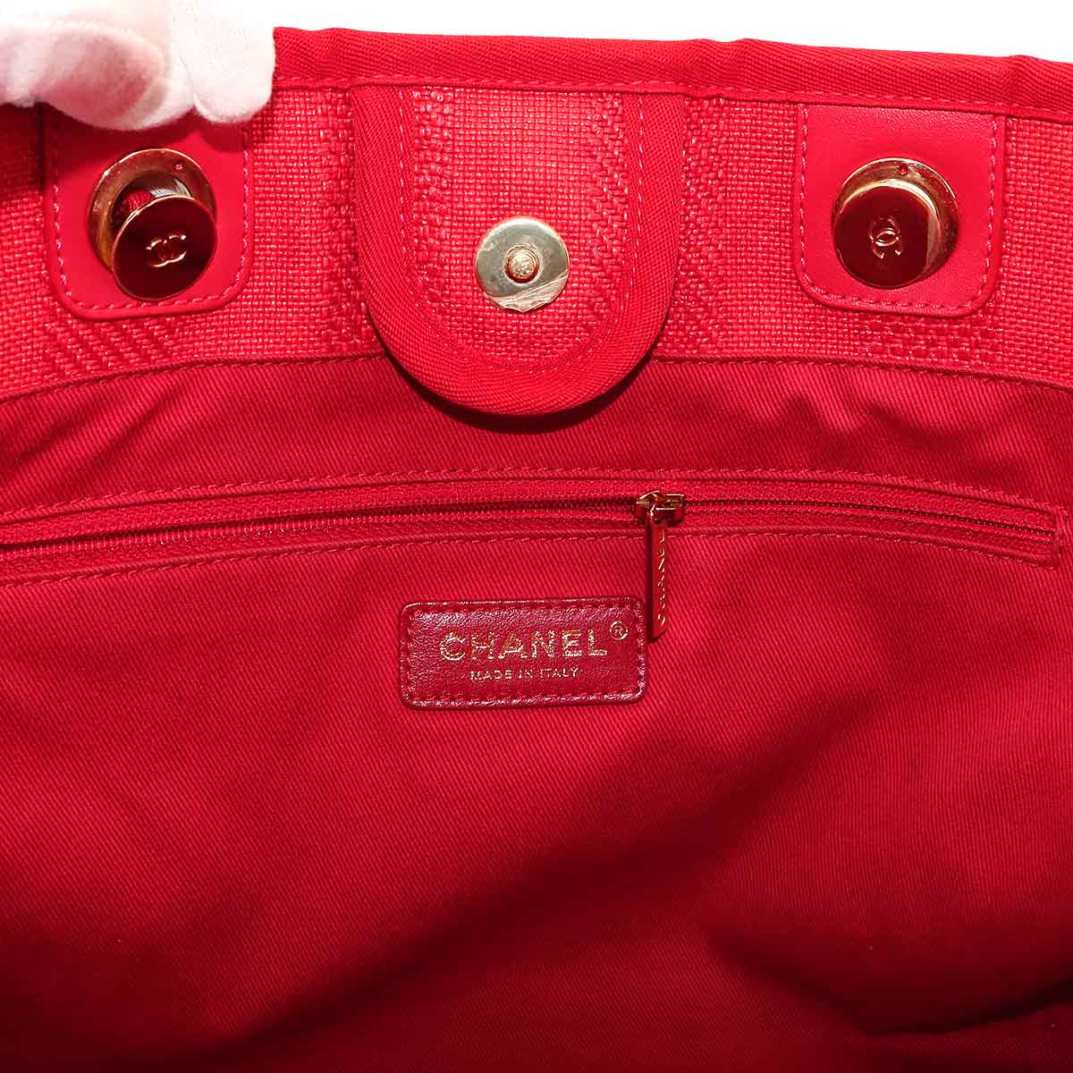 Deauville MM Chain Tote Bag Mixed fibers Leather Red A67001