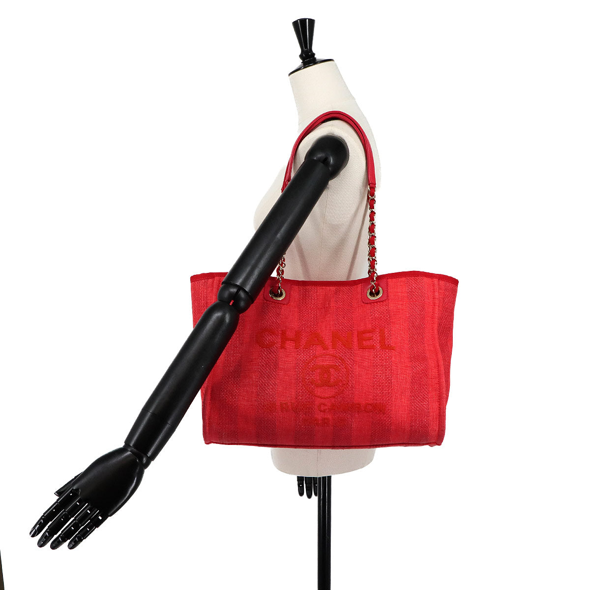 Deauville MM Chain Tote Bag Mixed fibers Leather Red A67001