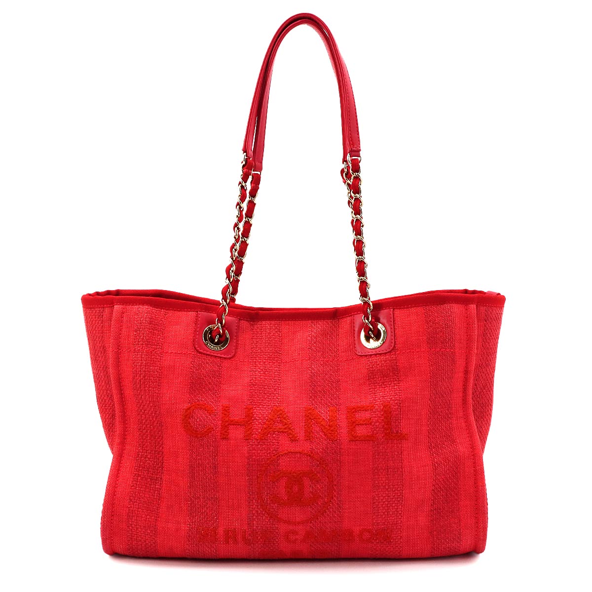 Deauville MM Chain Tote Bag Mixed fibers Leather Red A67001